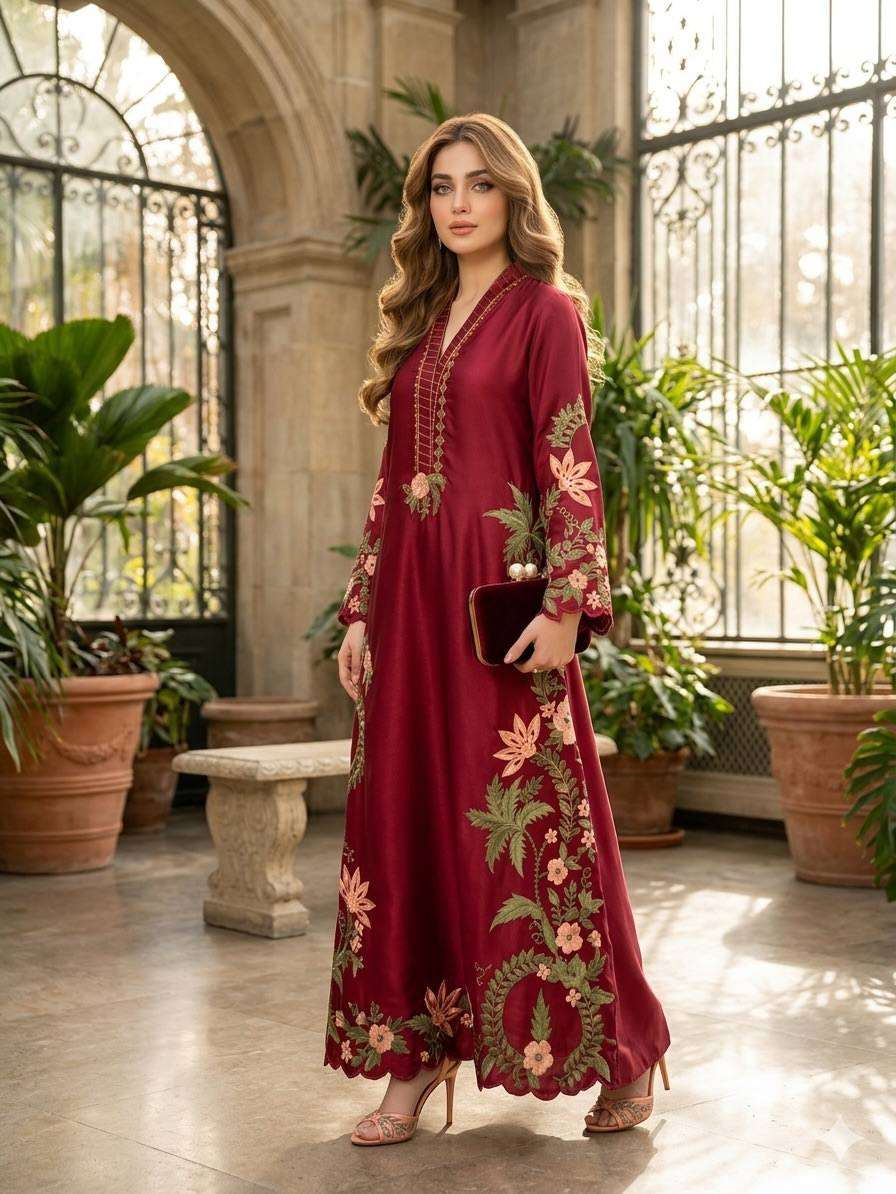 ST 249 ROMAN SILK HEAVY EMBROIDERY THREAD WORK 3 PIS SUIT SET
