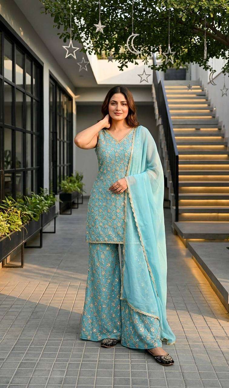 ST 250 GEORGETTE HEAVY EMBROIDERY DESIGNER WORK FESTIVE WEAR LADIES SUIT