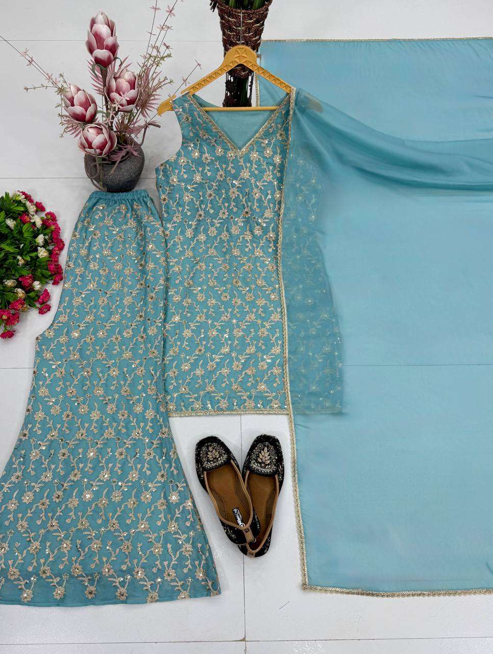 ST 250 GEORGETTE HEAVY EMBROIDERY DESIGNER WORK FESTIVE WEAR LADIES SUIT
