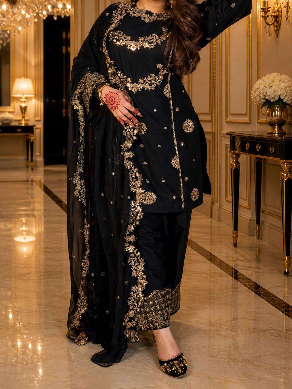 ST 251 FOX GEORGETTE HEAVY EMBROIDERY SEQUENCE WORK 3 PIS SUIT SET
