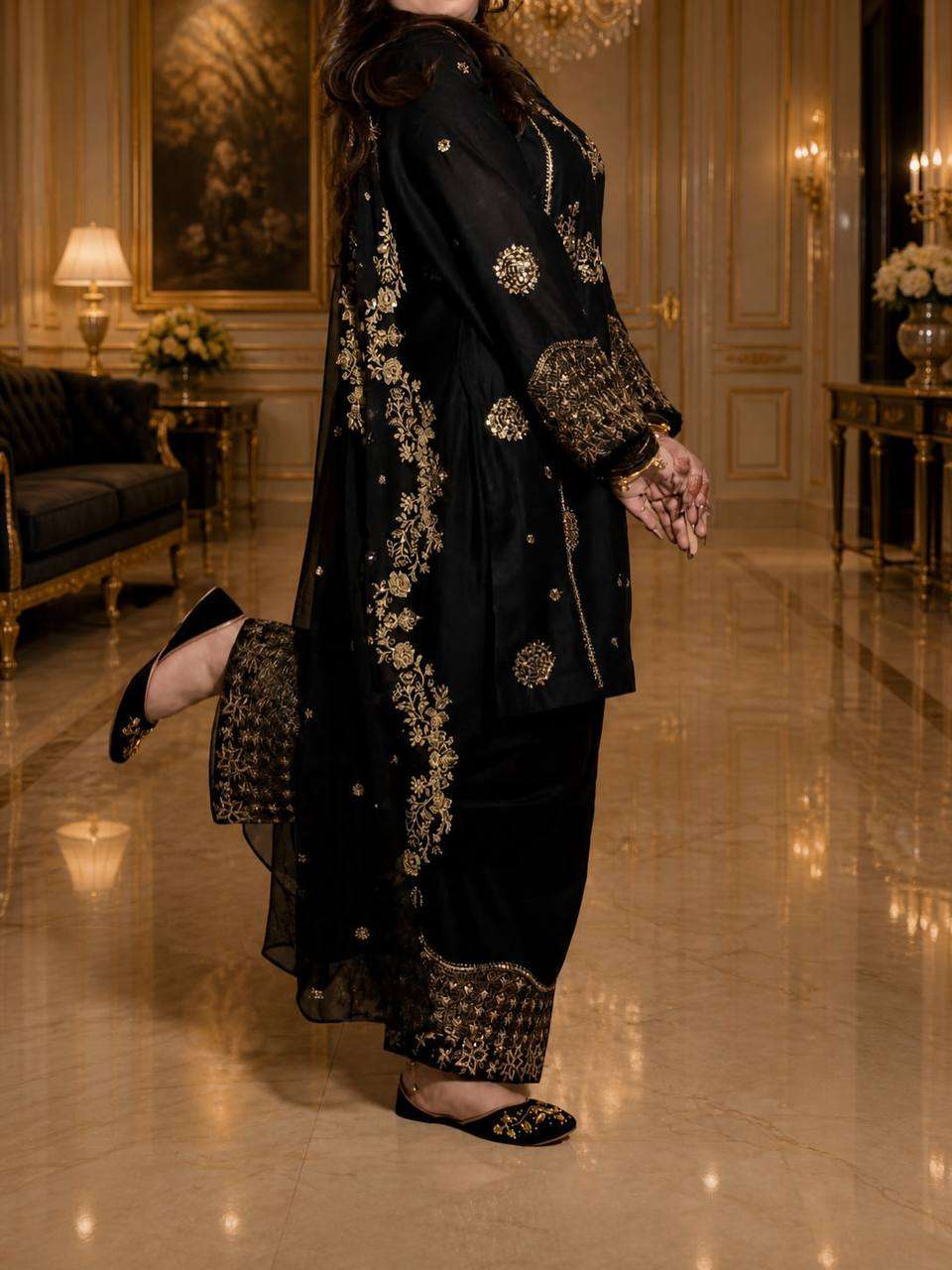 ST 251 FOX GEORGETTE HEAVY EMBROIDERY SEQUENCE WORK 3 PIS SUIT SET