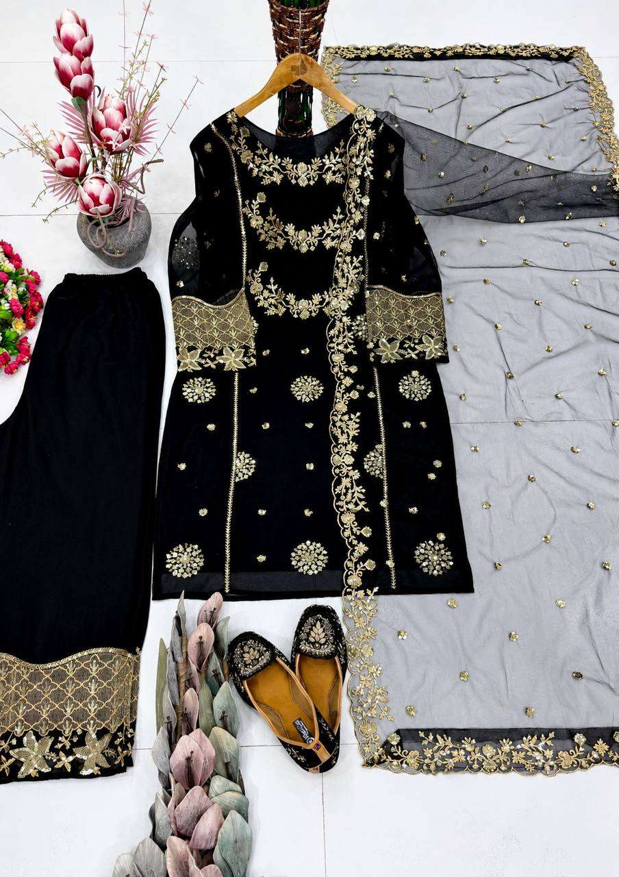 ST 251 FOX GEORGETTE HEAVY EMBROIDERY SEQUENCE WORK 3 PIS SUIT SET