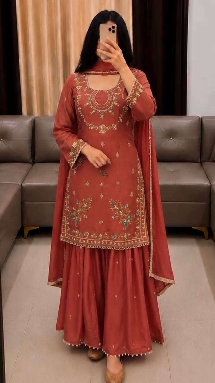 ST 252 FOX GEORGETTE SEQUENCE EMBROIDERY DESIGNER WORK FESTIVE WEAR LADIES SUIT