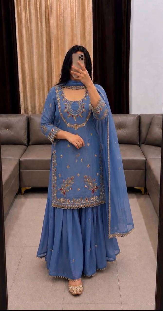 ST 252 FOX GEORGETTE SEQUENCE EMBROIDERY DESIGNER WORK FESTIVE WEAR LADIES SUIT