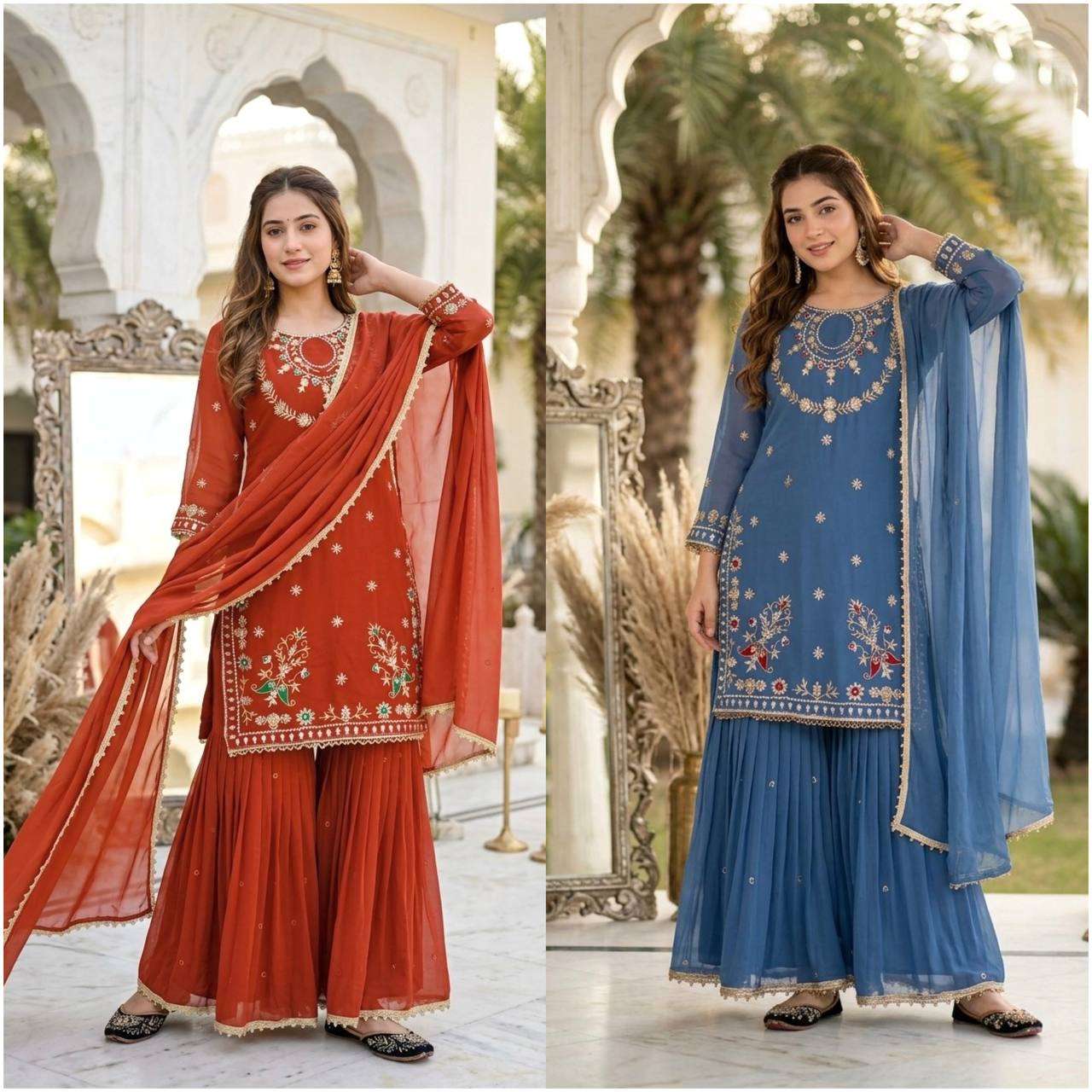 ST 252 FOX GEORGETTE SEQUENCE EMBROIDERY DESIGNER WORK FESTIVE WEAR LADIES SUIT