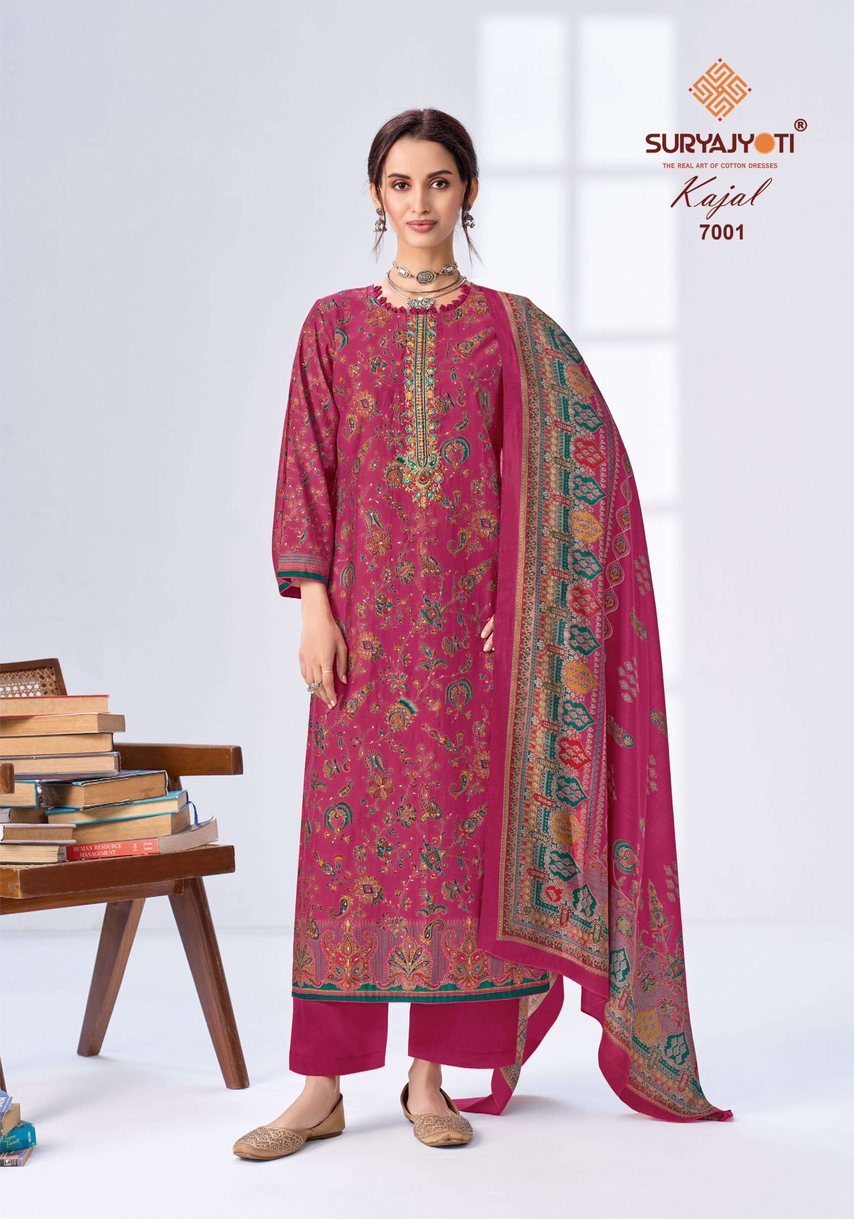 SURYAJYOTI KAJAL VOL 7 MODAL SILK PRINT FABRIC FANCY WORKS LADIES SUIT