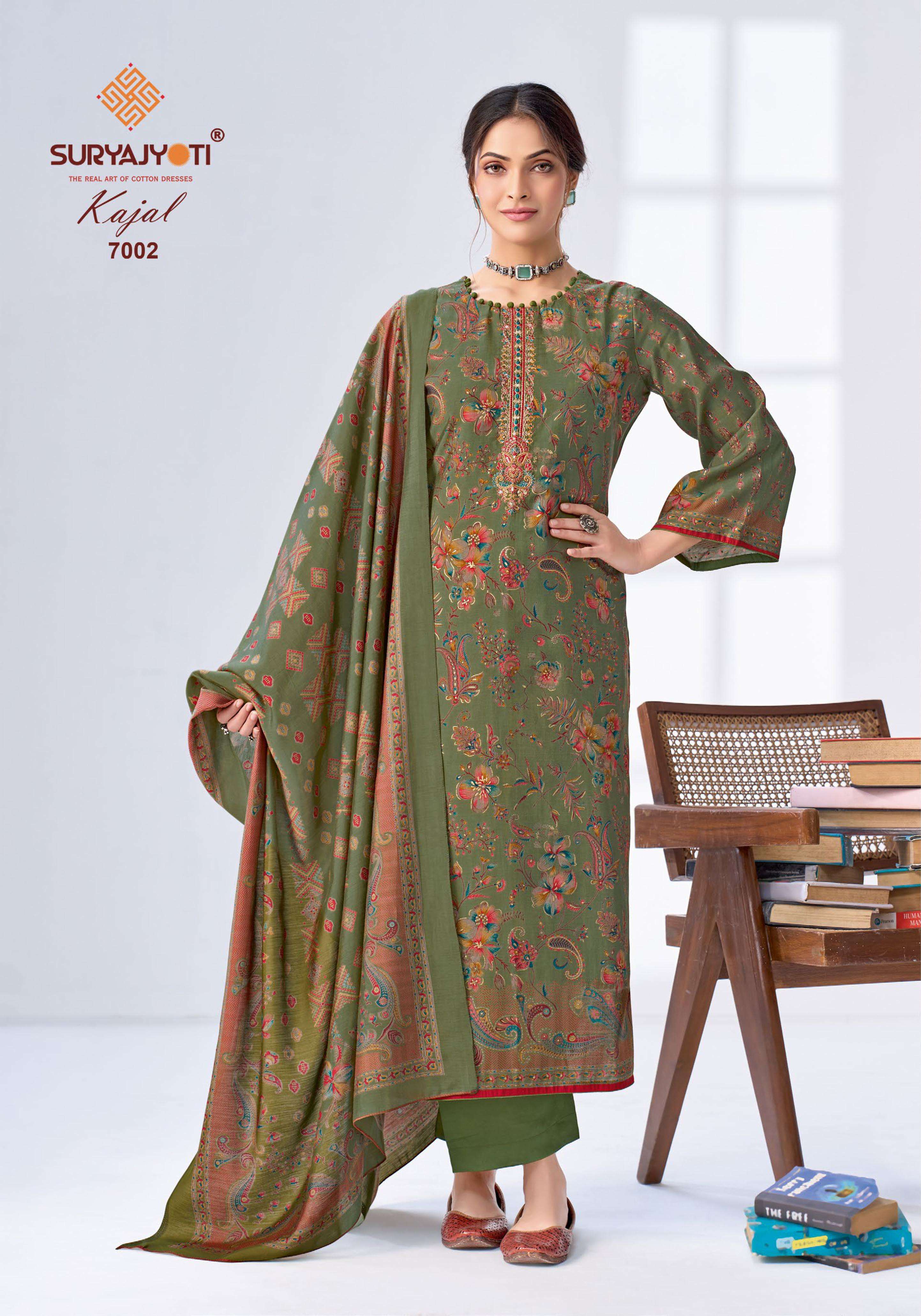  SURYAJYOTI KAJAL VOL 7 MODAL SILK PRINT FABRIC FANCY WORKS LADIES SUIT