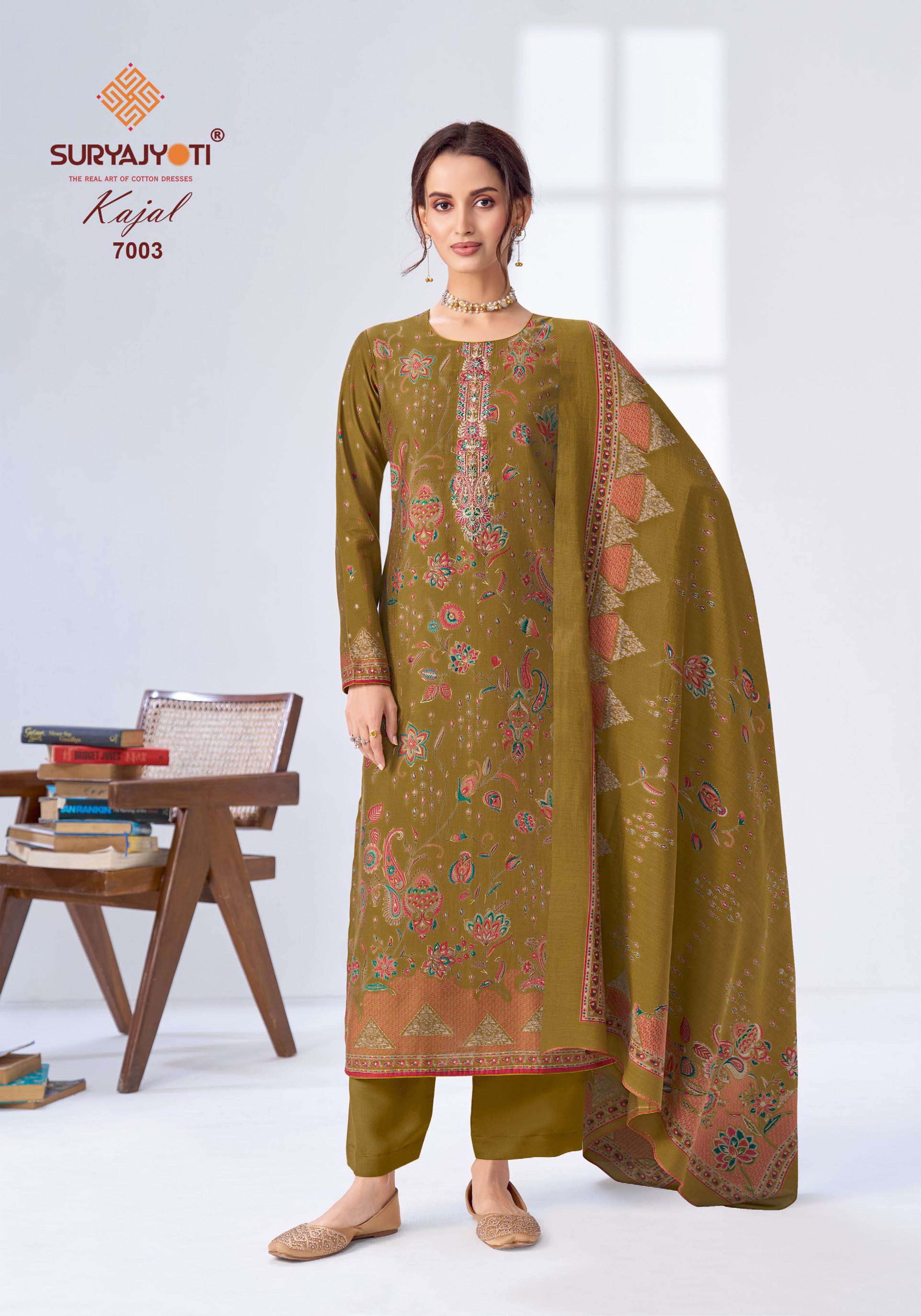  SURYAJYOTI KAJAL VOL 7 MODAL SILK PRINT FABRIC FANCY WORKS LADIES SUIT
