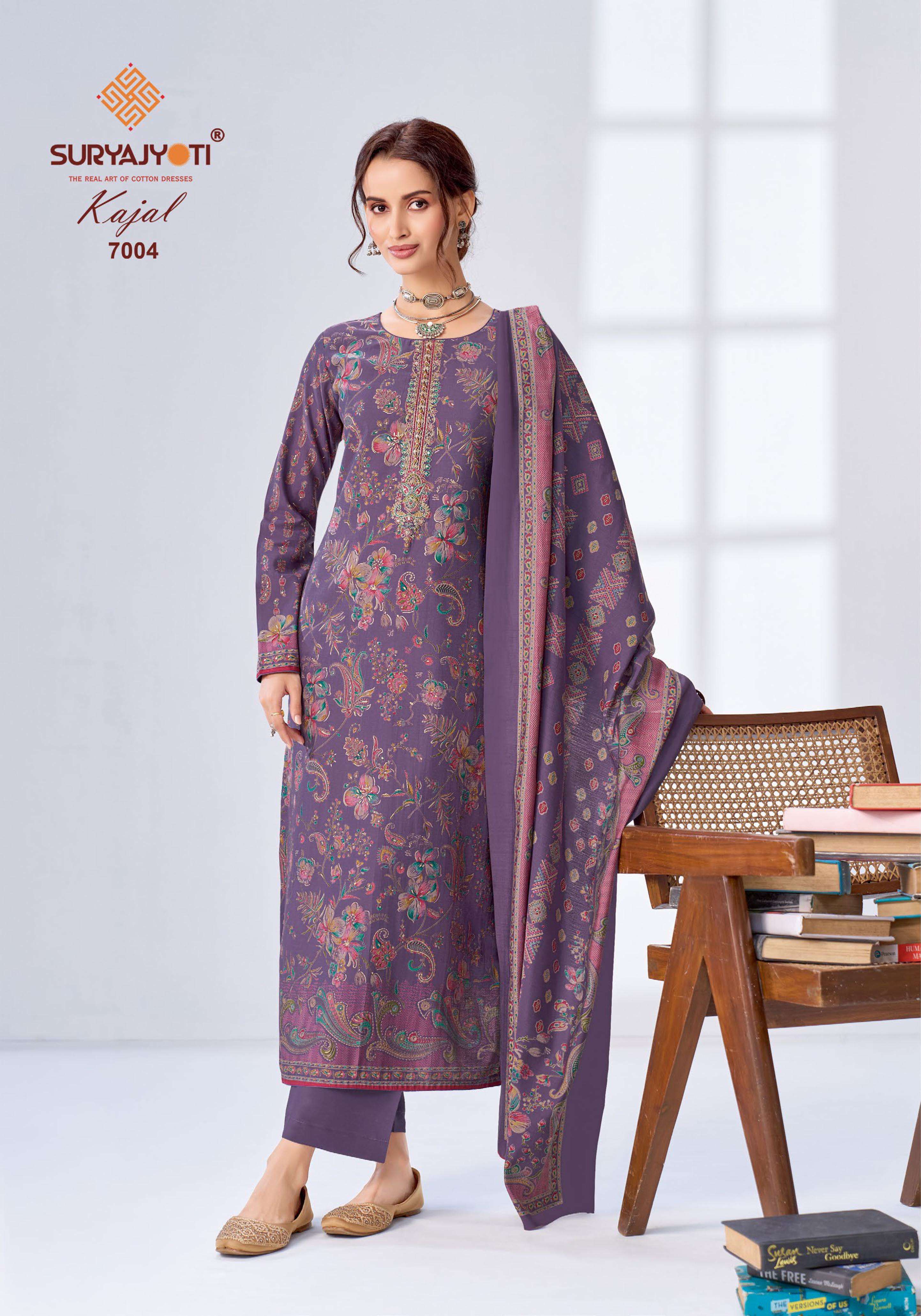  SURYAJYOTI KAJAL VOL 7 MODAL SILK PRINT FABRIC FANCY WORKS LADIES SUIT