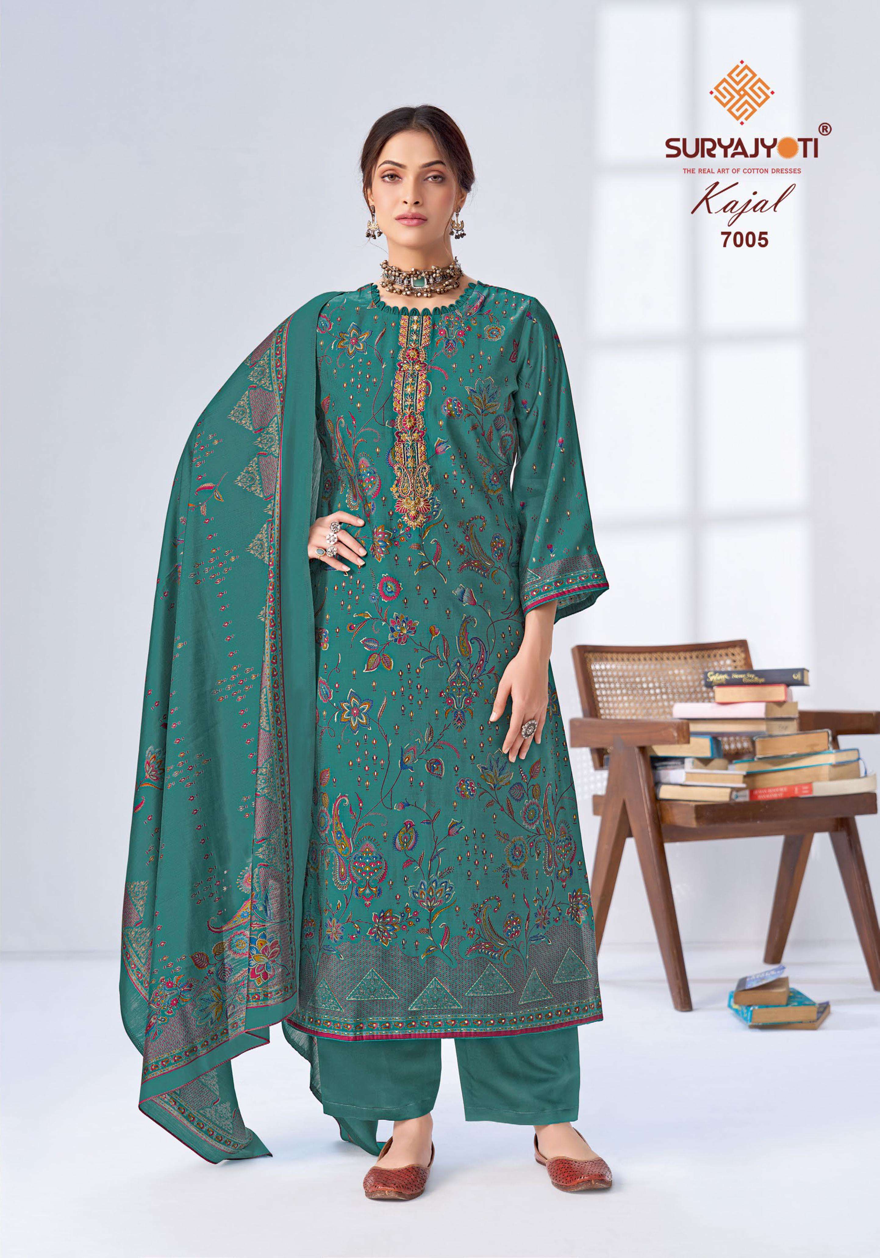  SURYAJYOTI KAJAL VOL 7 MODAL SILK PRINT FABRIC FANCY WORKS LADIES SUIT