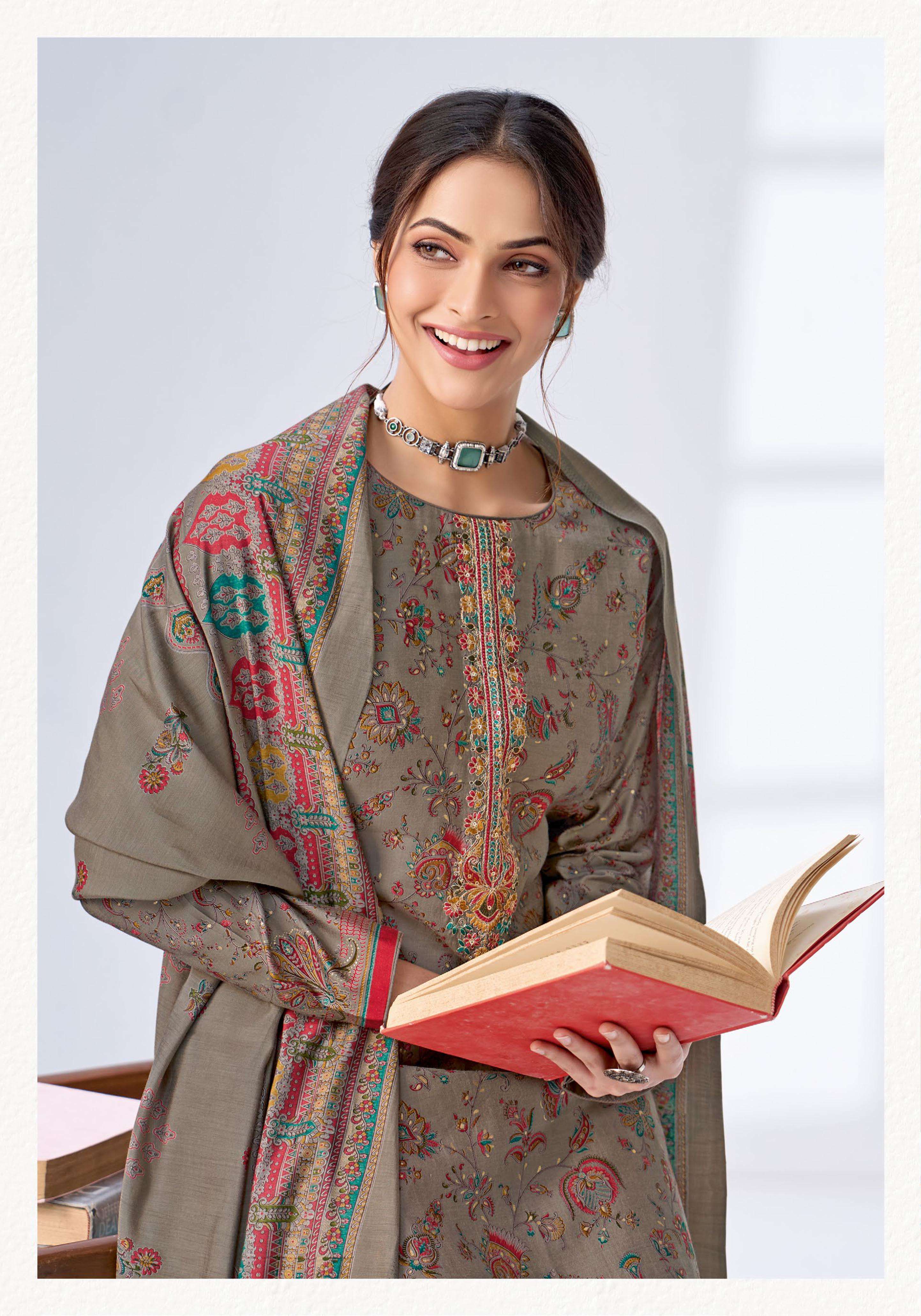  SURYAJYOTI KAJAL VOL 7 MODAL SILK PRINT FABRIC FANCY WORKS LADIES SUIT