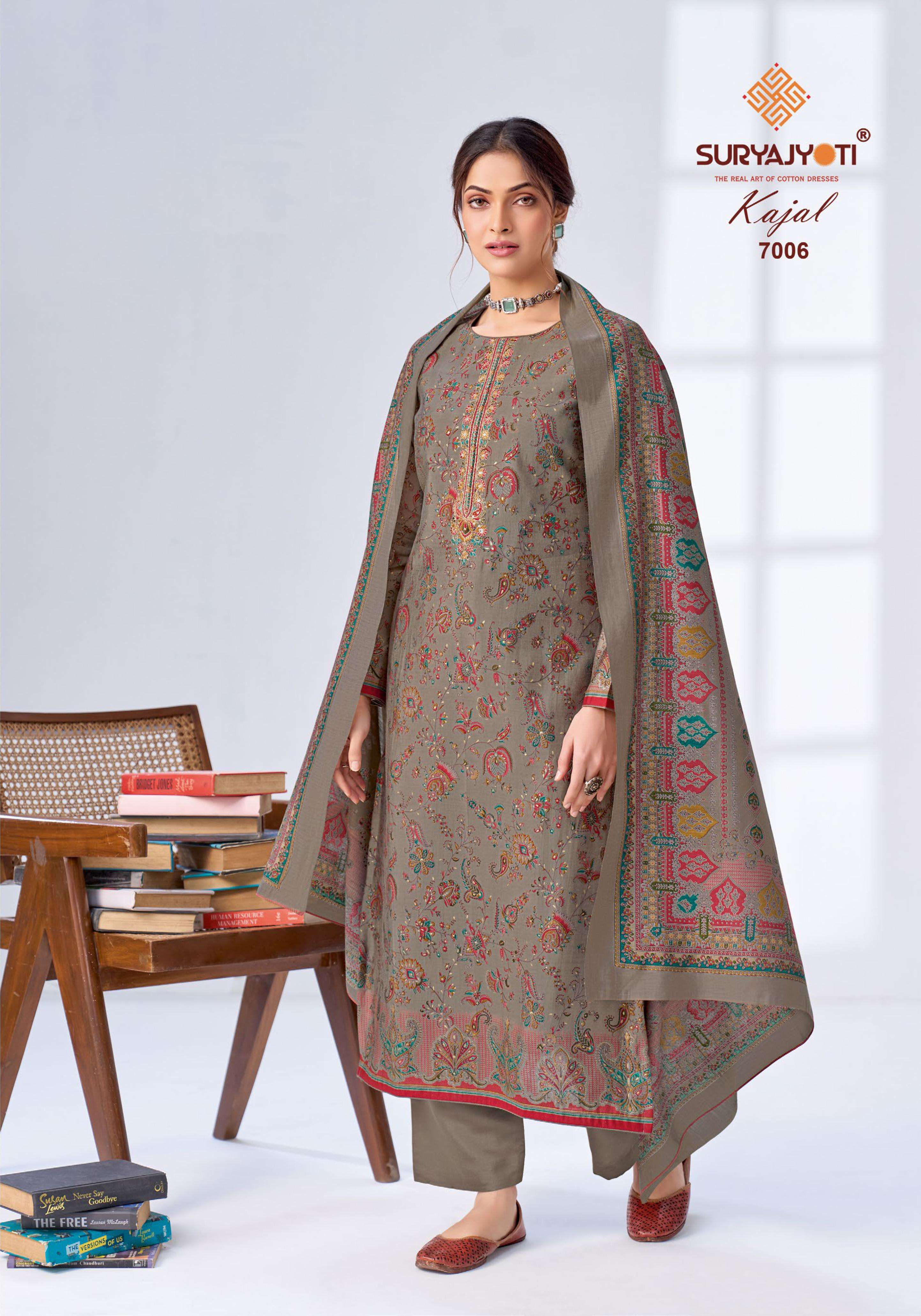  SURYAJYOTI KAJAL VOL 7 MODAL SILK PRINT FABRIC FANCY WORKS LADIES SUIT