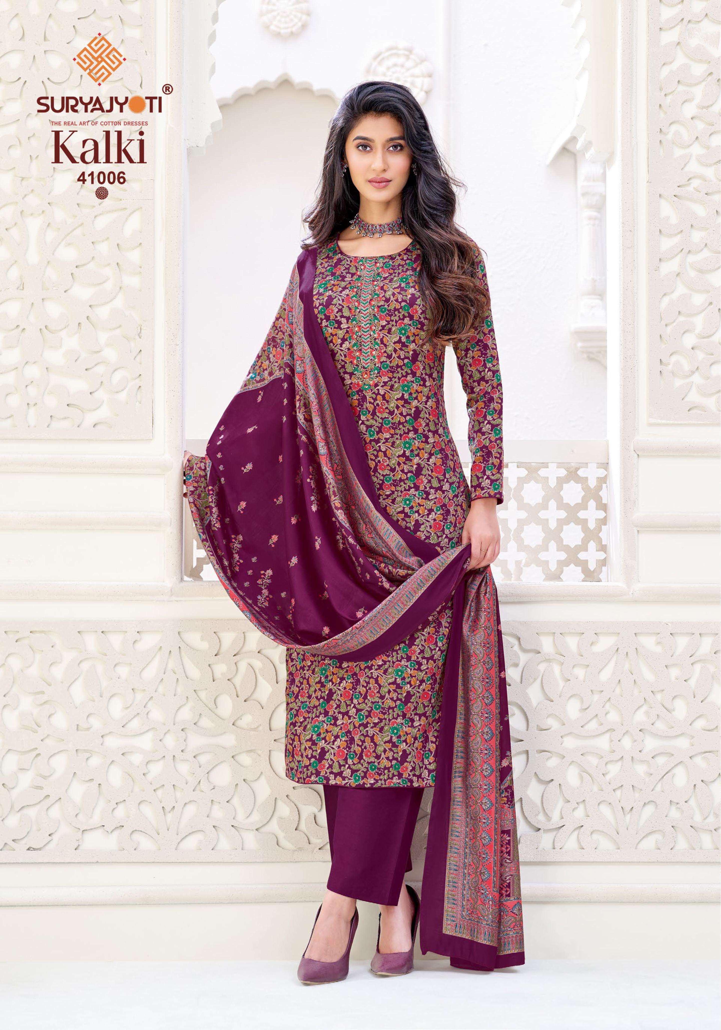 SURYAJYOTI KALKI VOL 41 JAM SATIN PRINT WITH EMBROIDERY WORK SUIT 
