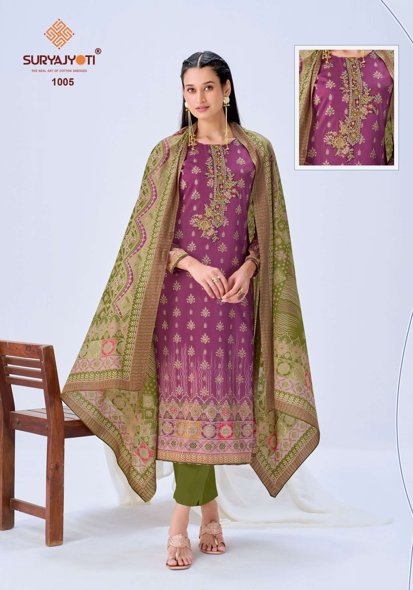 SURYAJYOTI KARUNA VOL 1 JAM SATIN PRINT WITH FANCY WORK SUITS 