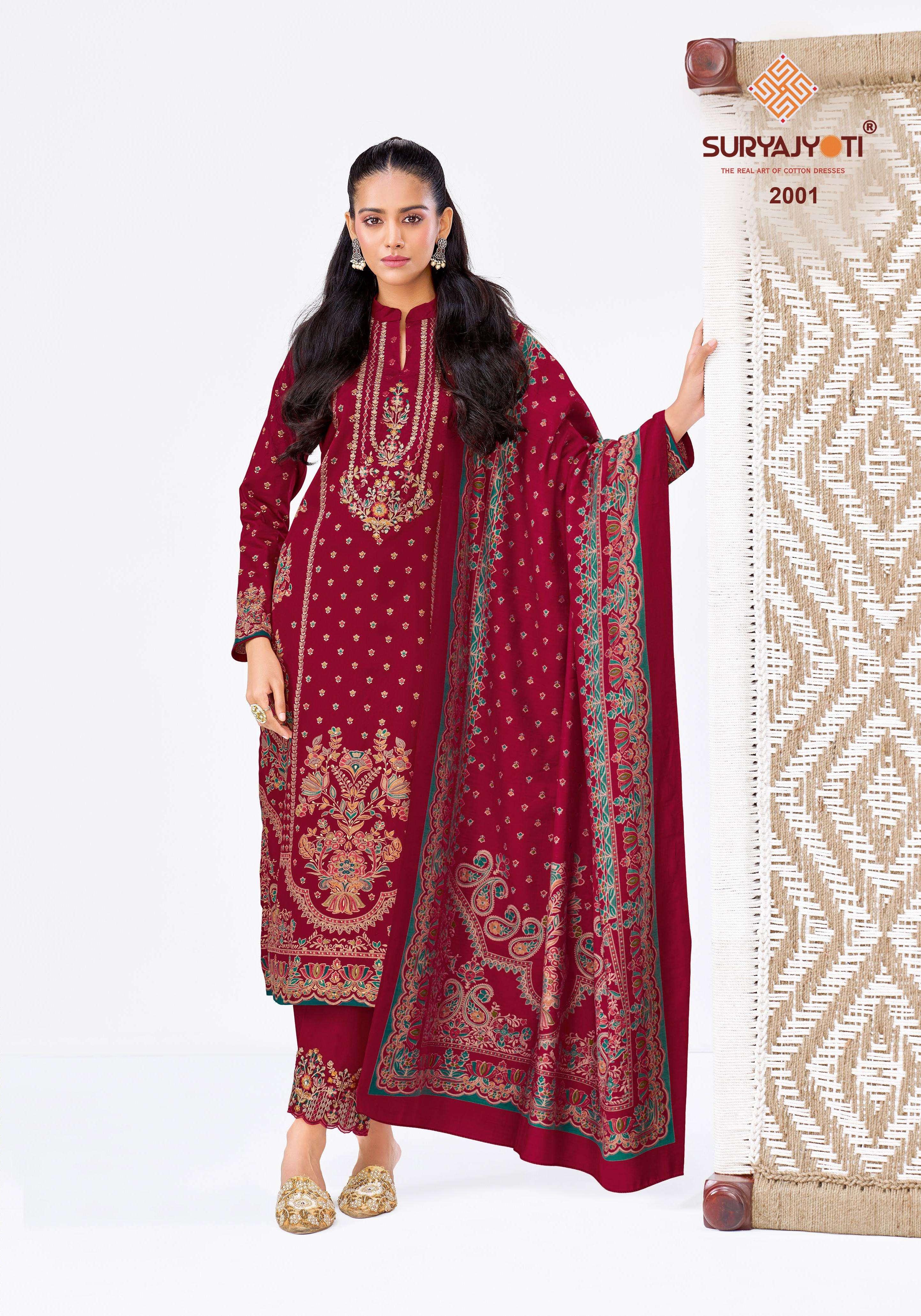 SURYAJYOTI KAVIRA VOL 2 JAM SATIN PRINT WITH EMBROIDERY DESIGNER WORK SUIT