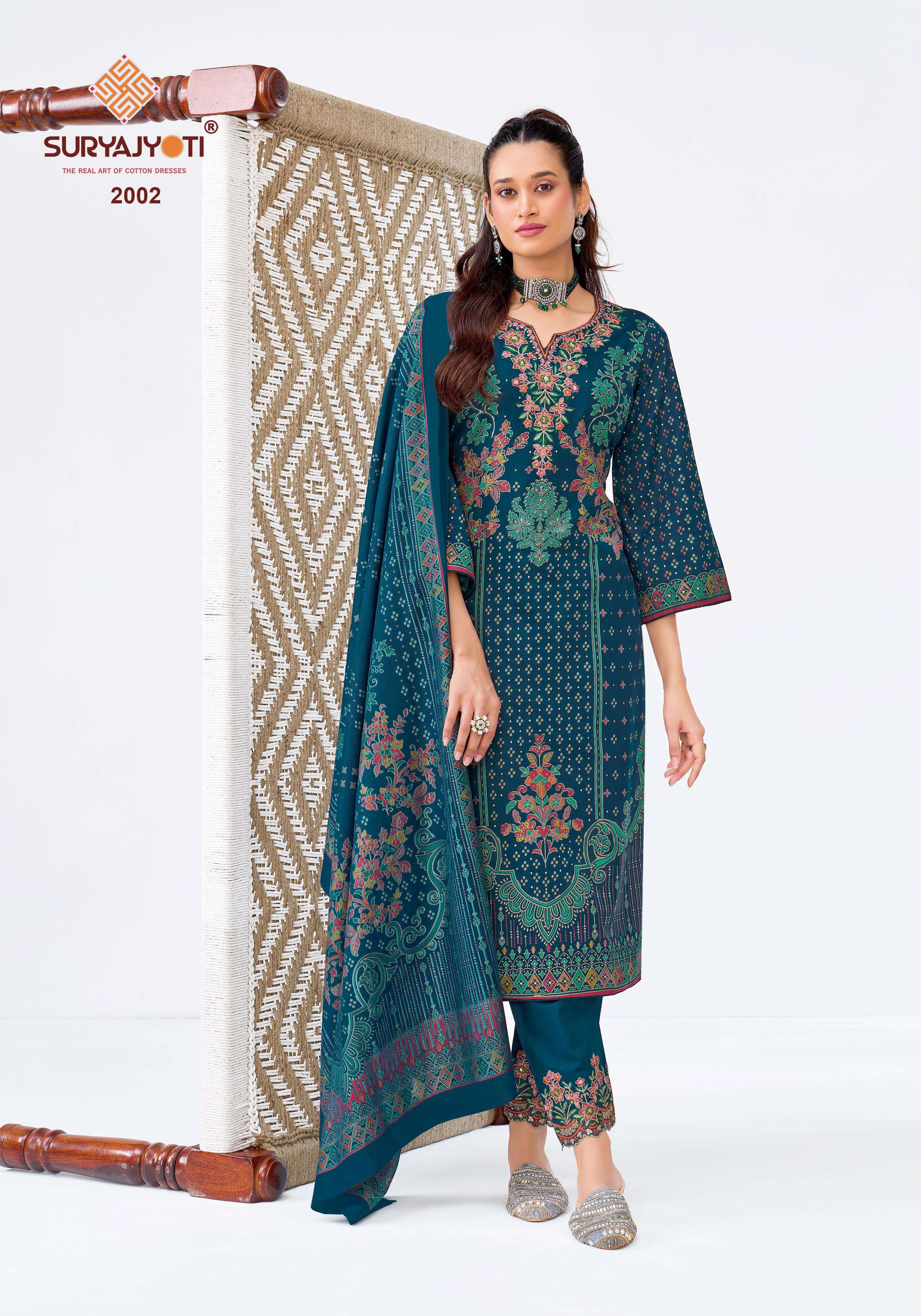 SURYAJYOTI KAVIRA VOL 2 JAM SATIN PRINT WITH EMBROIDERY DESIGNER WORK SUIT