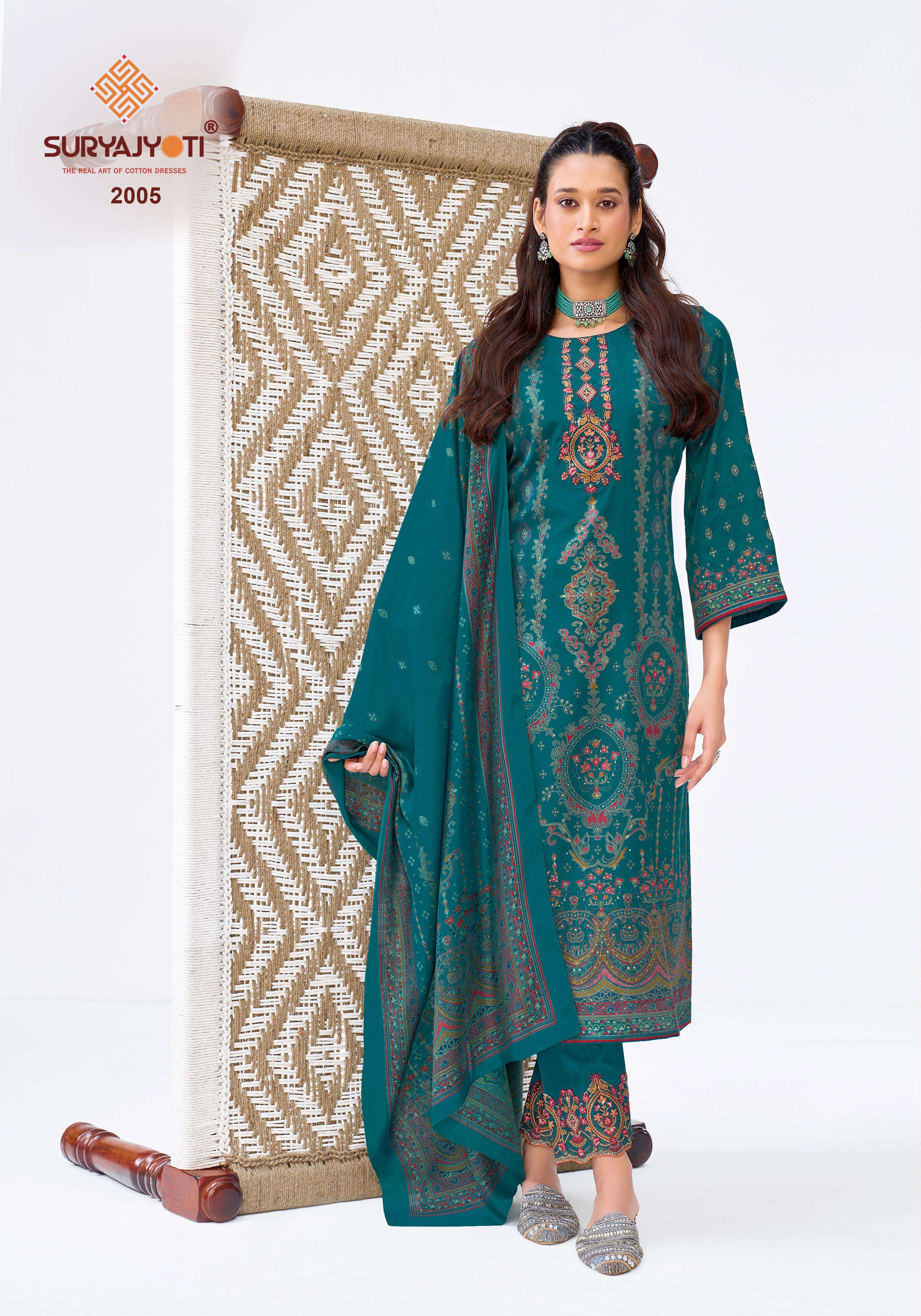 SURYAJYOTI KAVIRA VOL 2 JAM SATIN PRINT WITH EMBROIDERY DESIGNER WORK SUIT