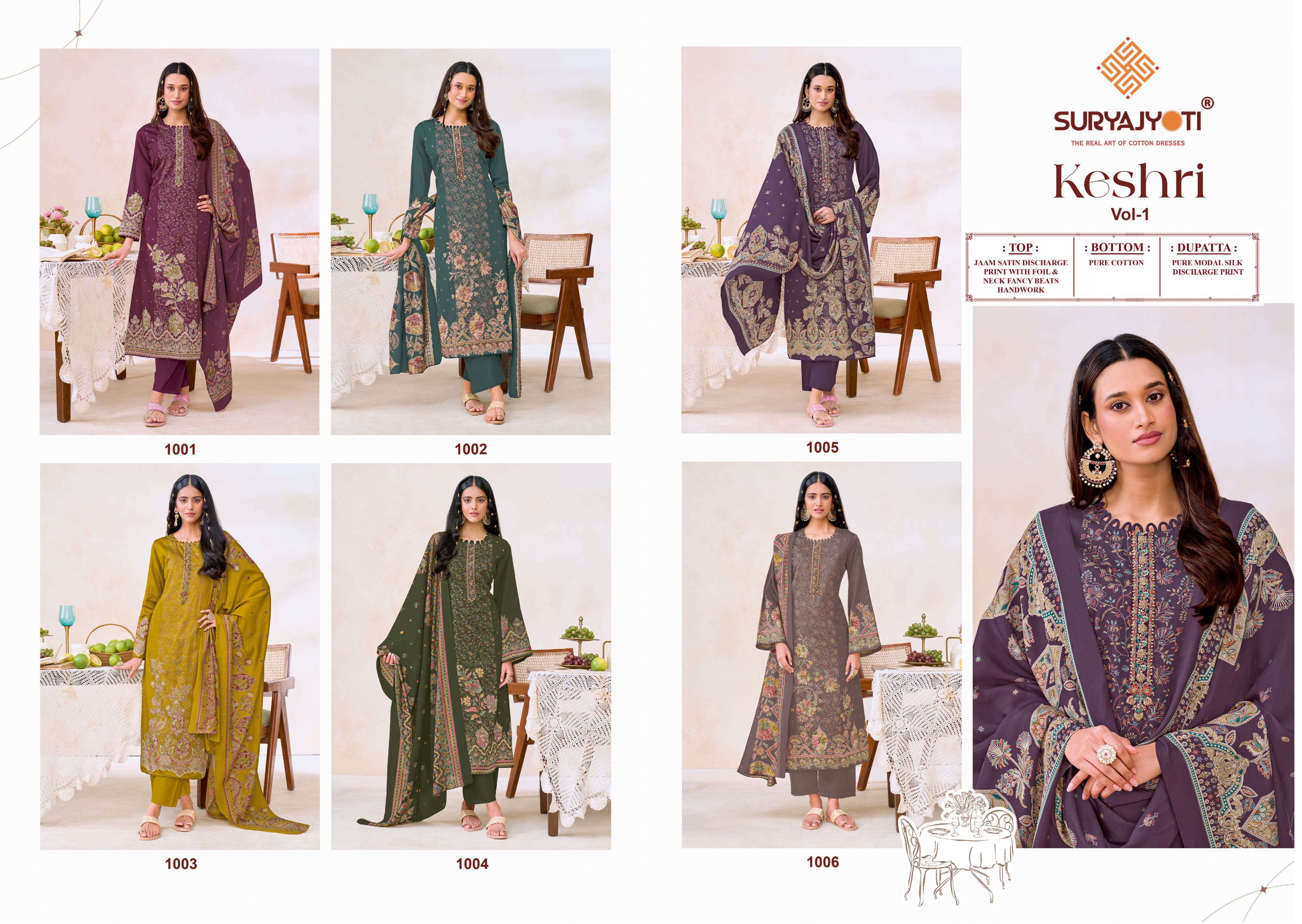 SURYAJYOTI KESHRI VOL 1 JAM SATIN PRINT WITH FANCY EMBROIDERY WORK SUIT