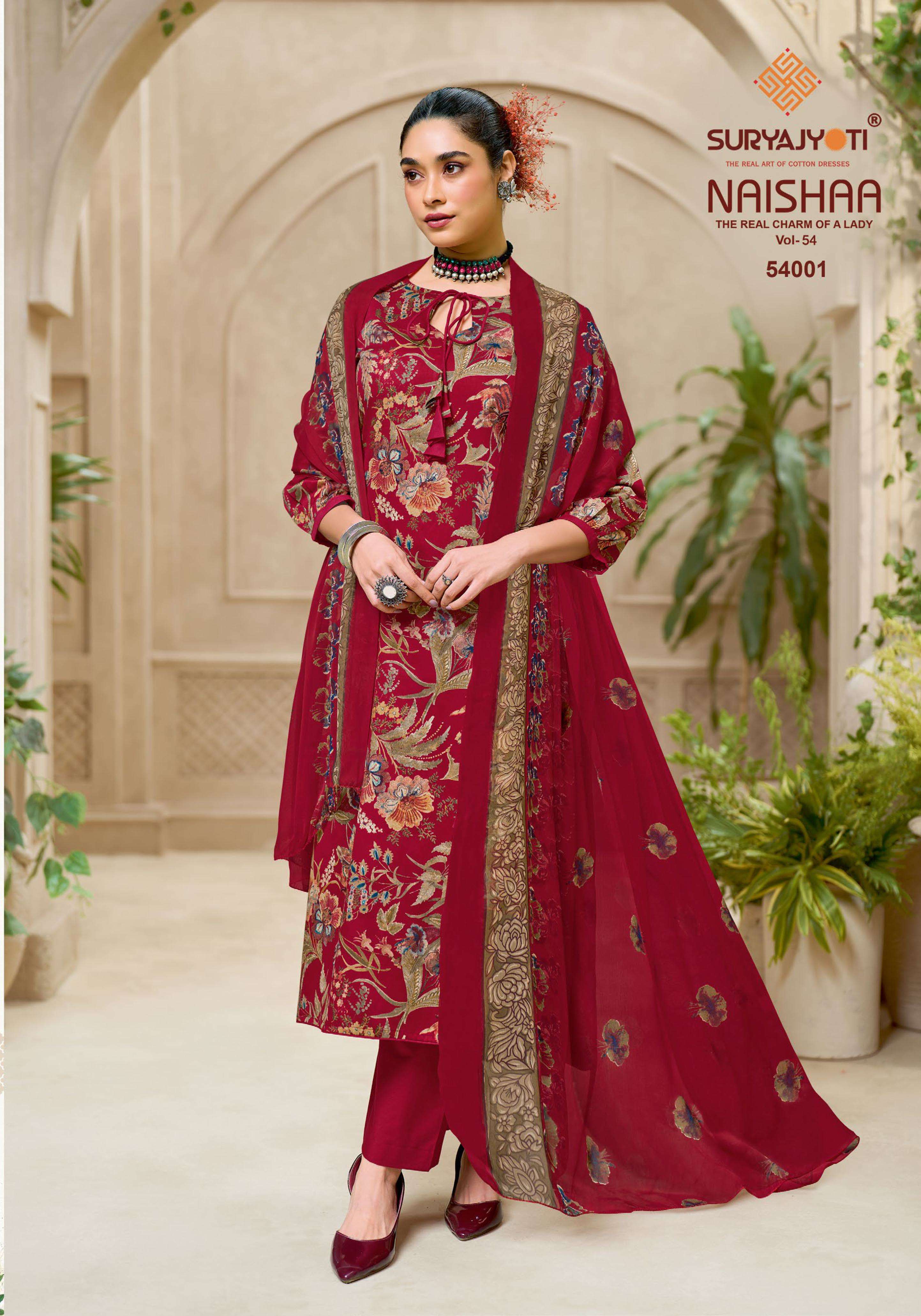 SURYAJYOTI NAISHAA VOL 54 JAM SATIN PRINT WITH FANCY WORK SUIT