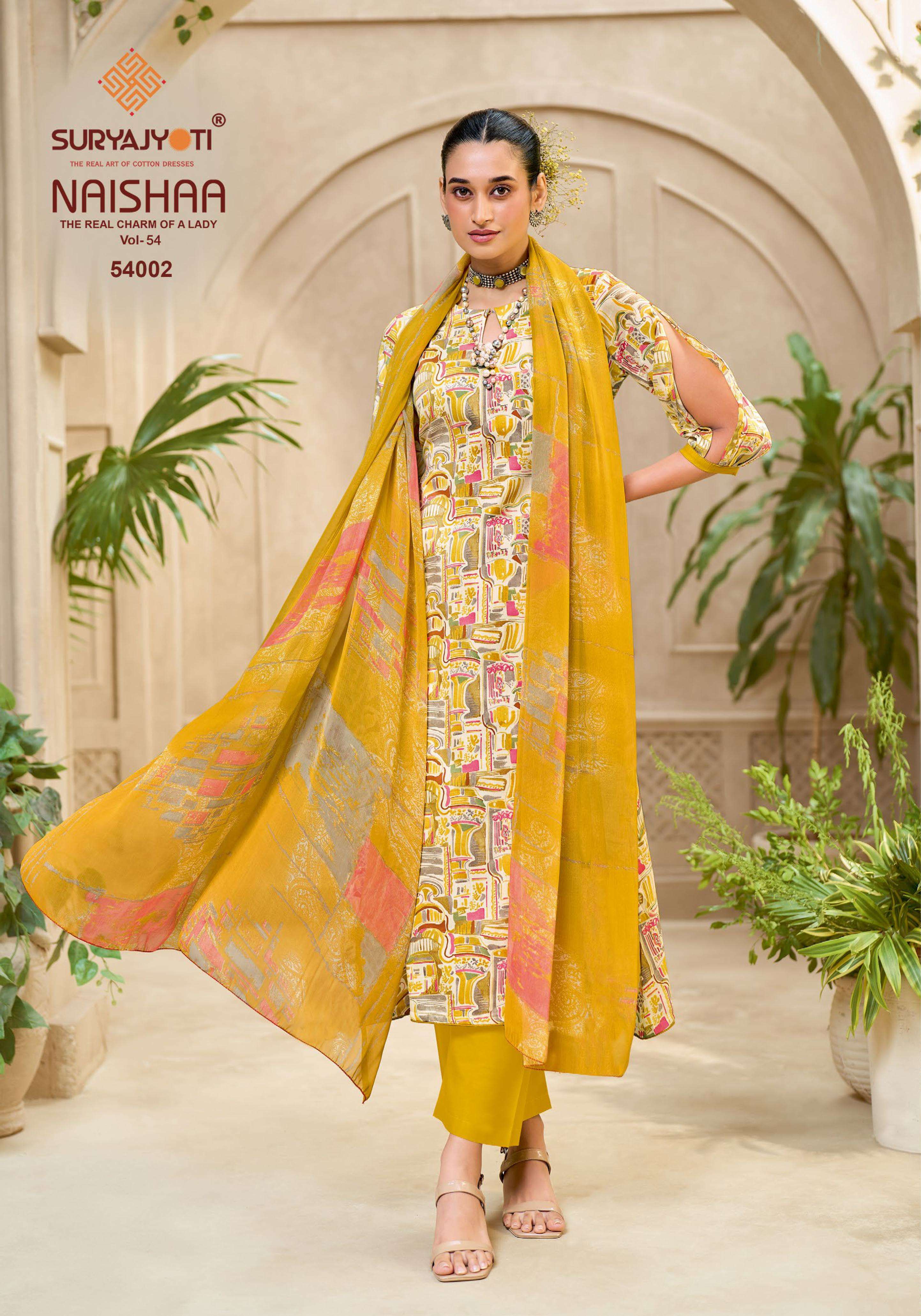 SURYAJYOTI NAISHAA VOL 54 JAM SATIN PRINT WITH FANCY WORK SUIT