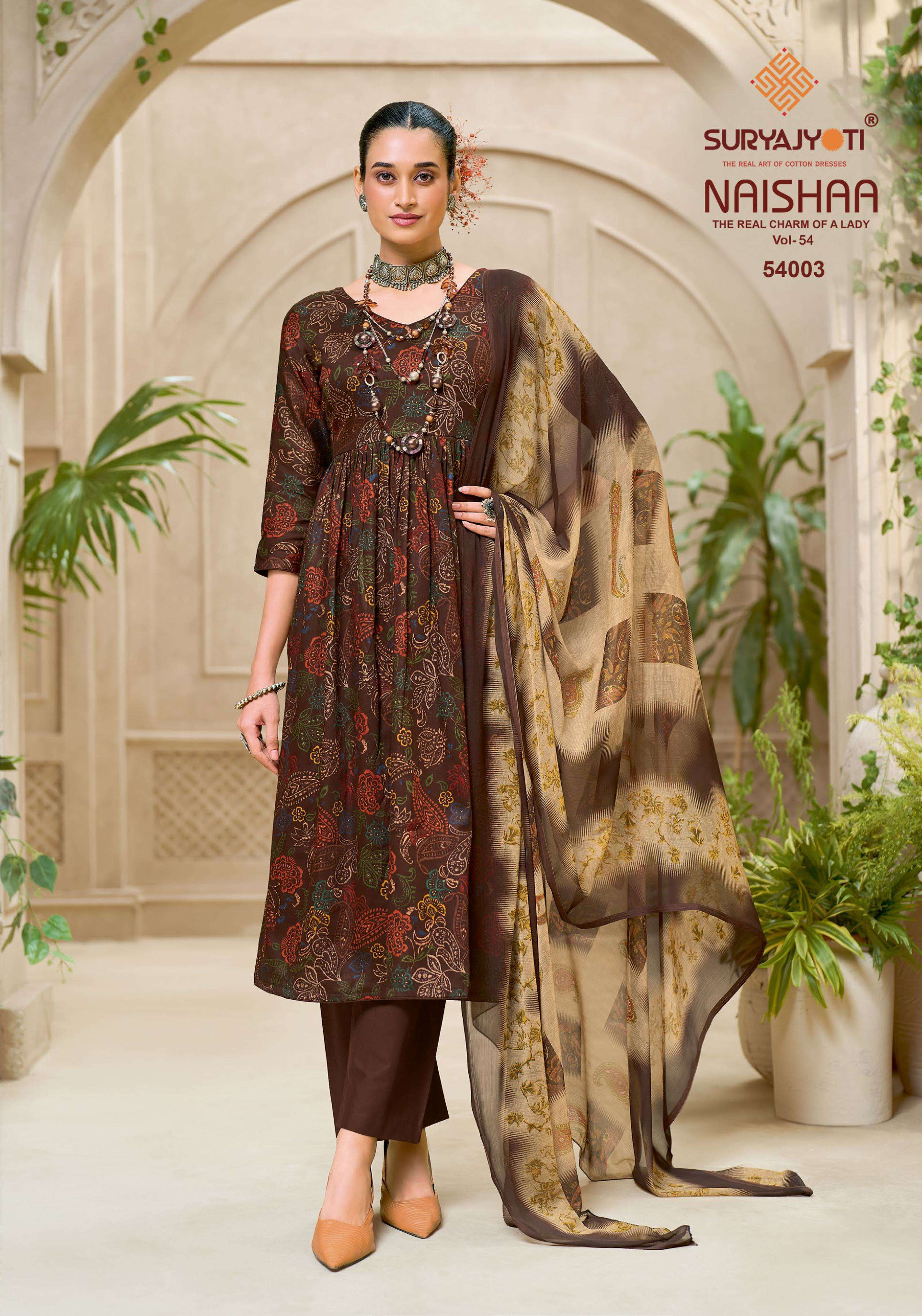 SURYAJYOTI NAISHAA VOL 54 JAM SATIN PRINT WITH FANCY WORK SUIT