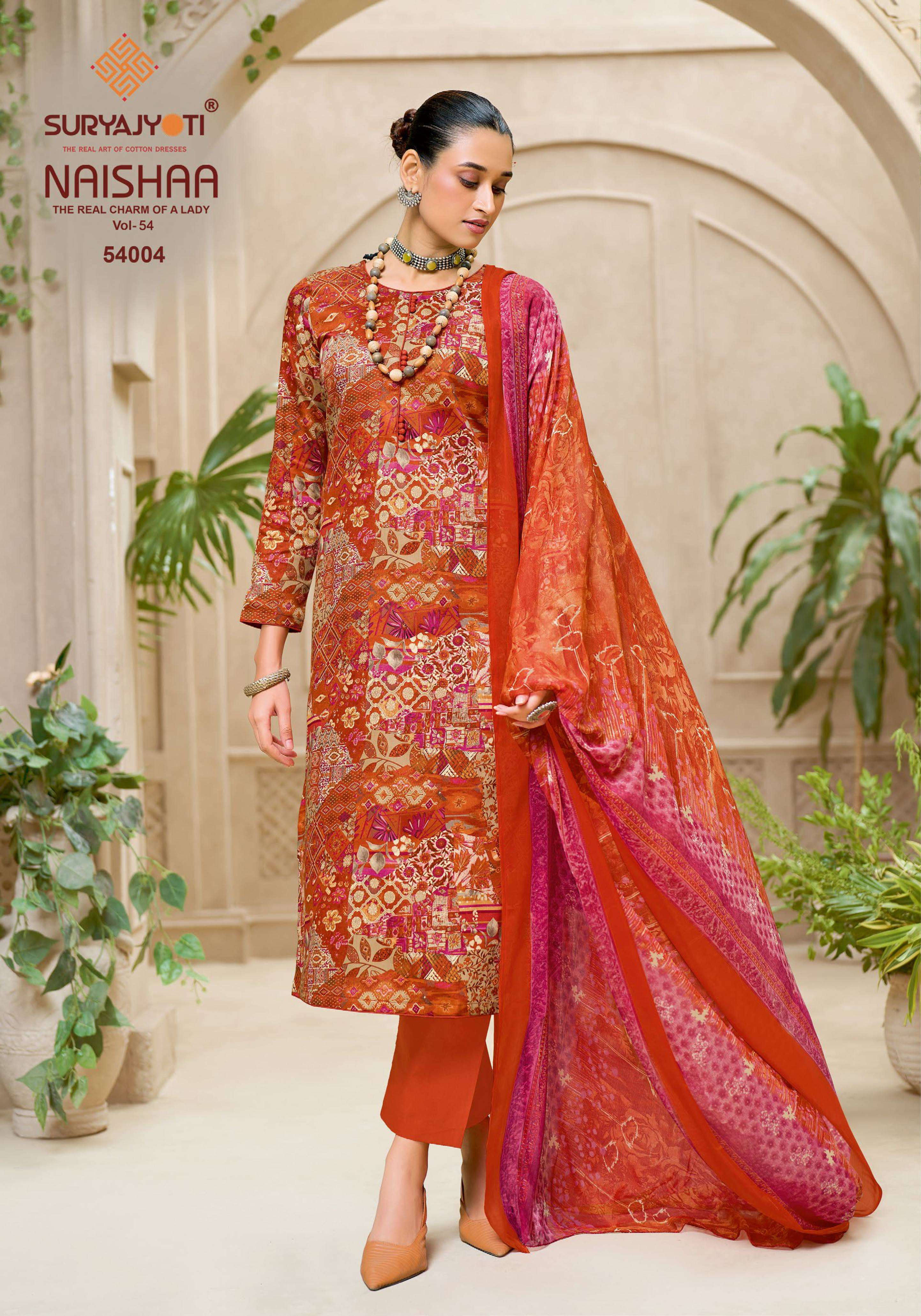 SURYAJYOTI NAISHAA VOL 54 JAM SATIN PRINT WITH FANCY WORK SUIT