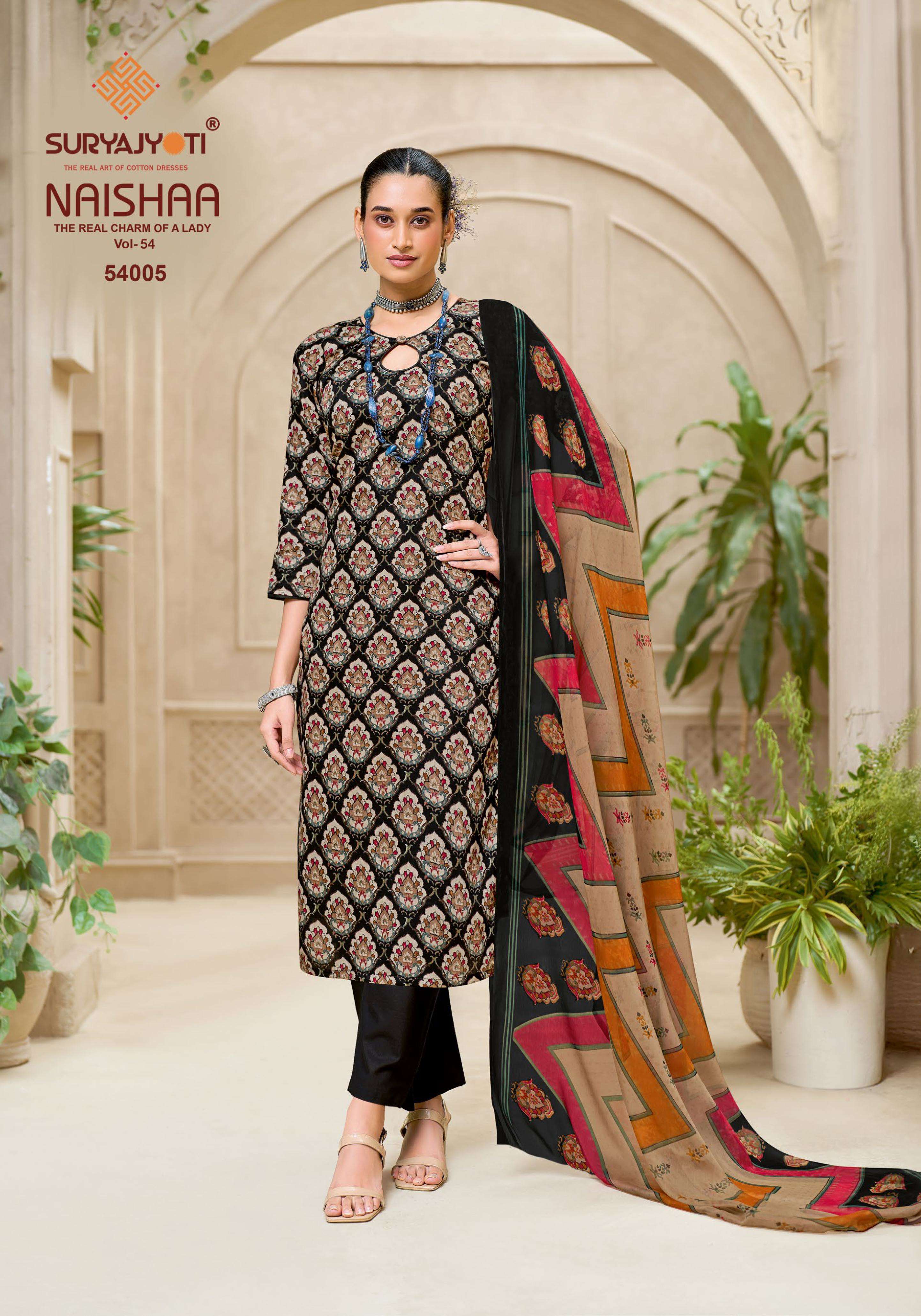 SURYAJYOTI NAISHAA VOL 54 JAM SATIN PRINT WITH FANCY WORK SUIT