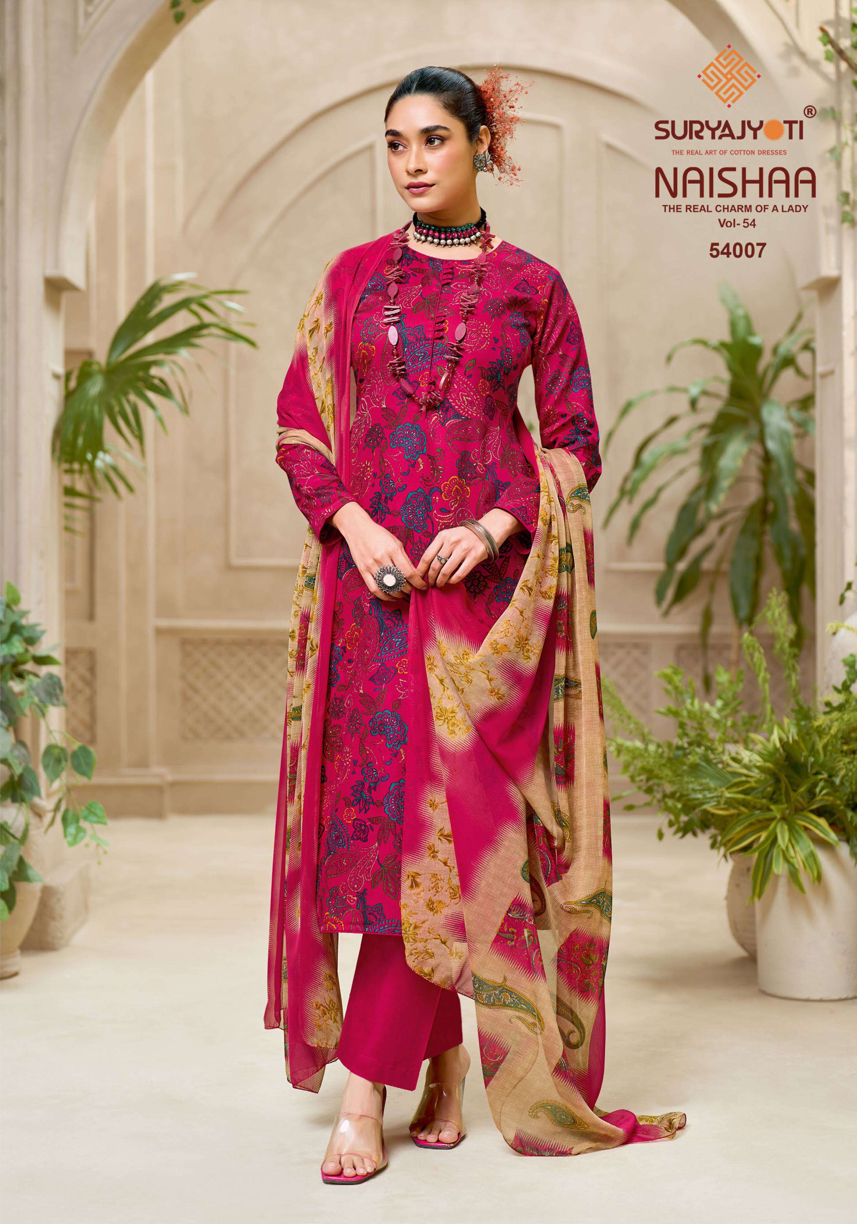SURYAJYOTI NAISHAA VOL 54 JAM SATIN PRINT WITH FANCY WORK SUIT