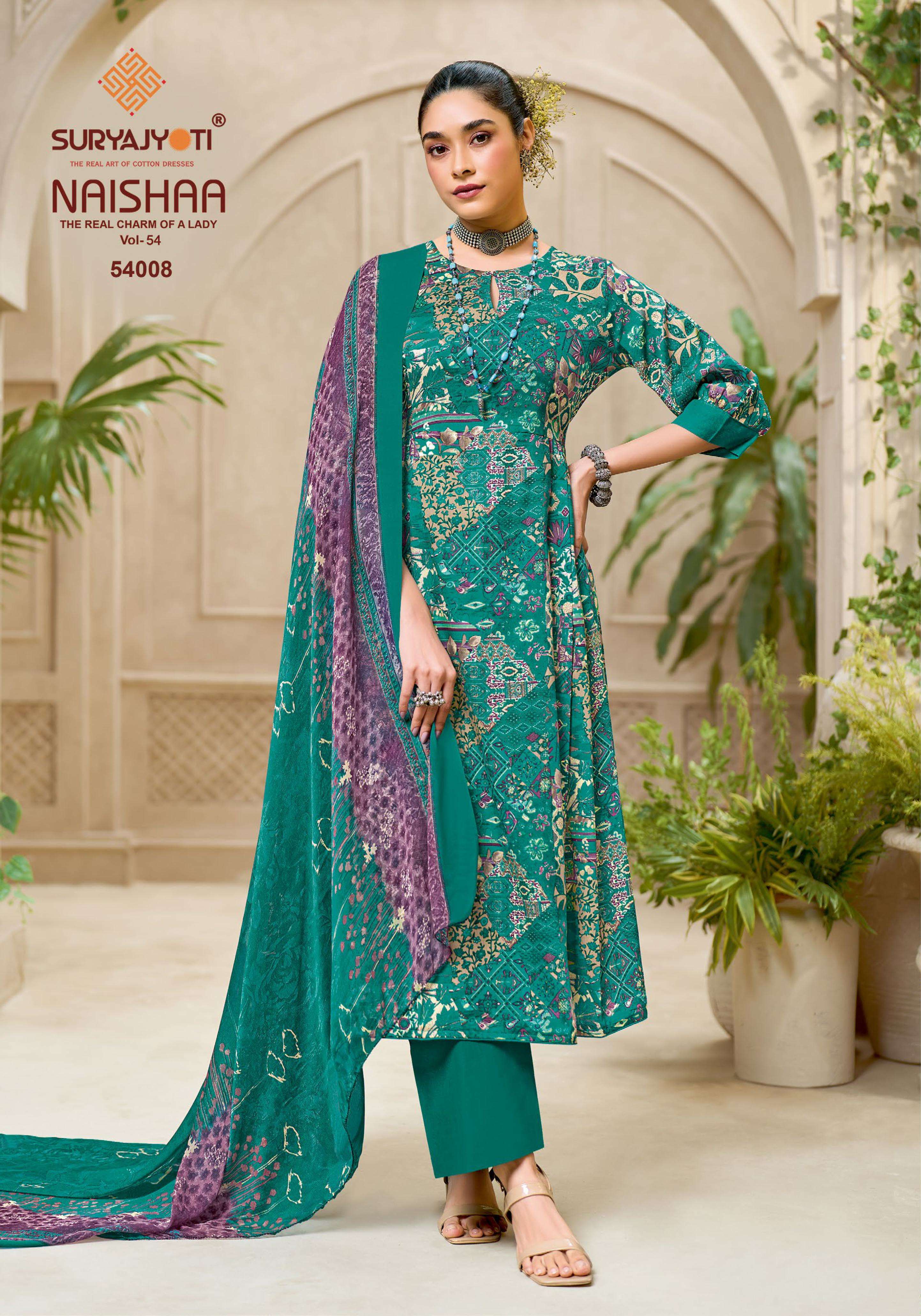 SURYAJYOTI NAISHAA VOL 54 JAM SATIN PRINT WITH FANCY WORK SUIT