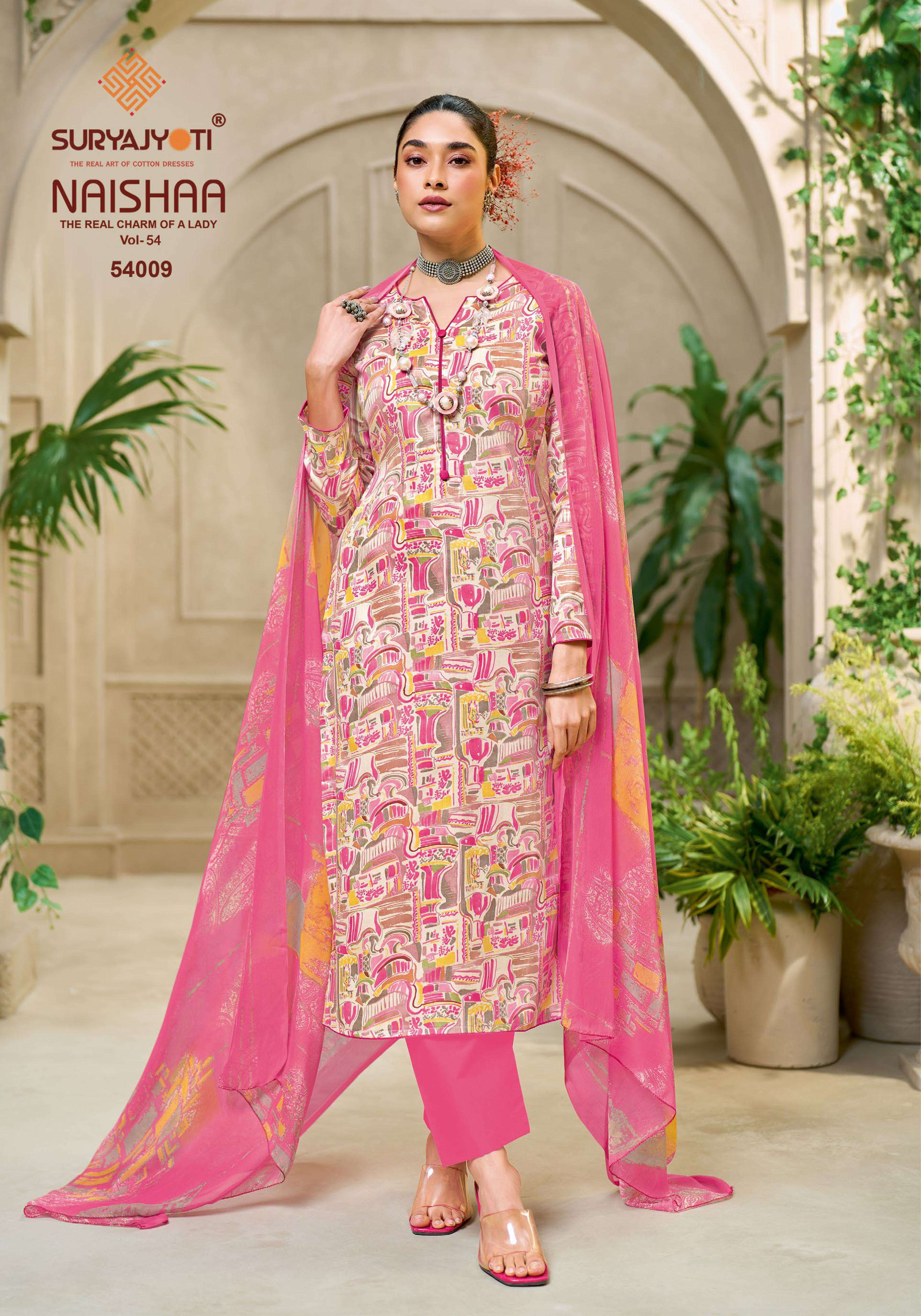 SURYAJYOTI NAISHAA VOL 54 JAM SATIN PRINT WITH FANCY WORK SUIT