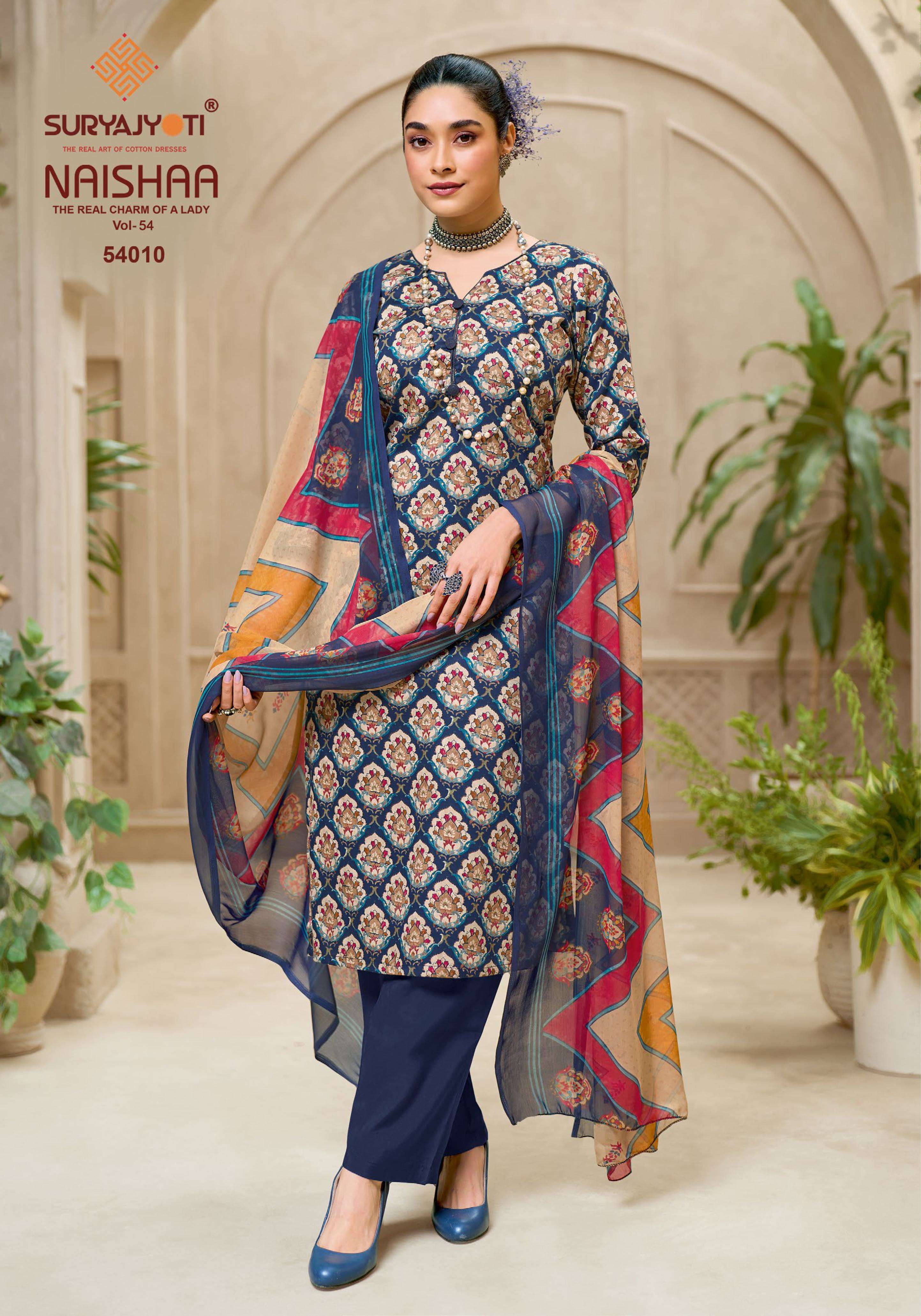 SURYAJYOTI NAISHAA VOL 54 JAM SATIN PRINT WITH FANCY WORK SUIT