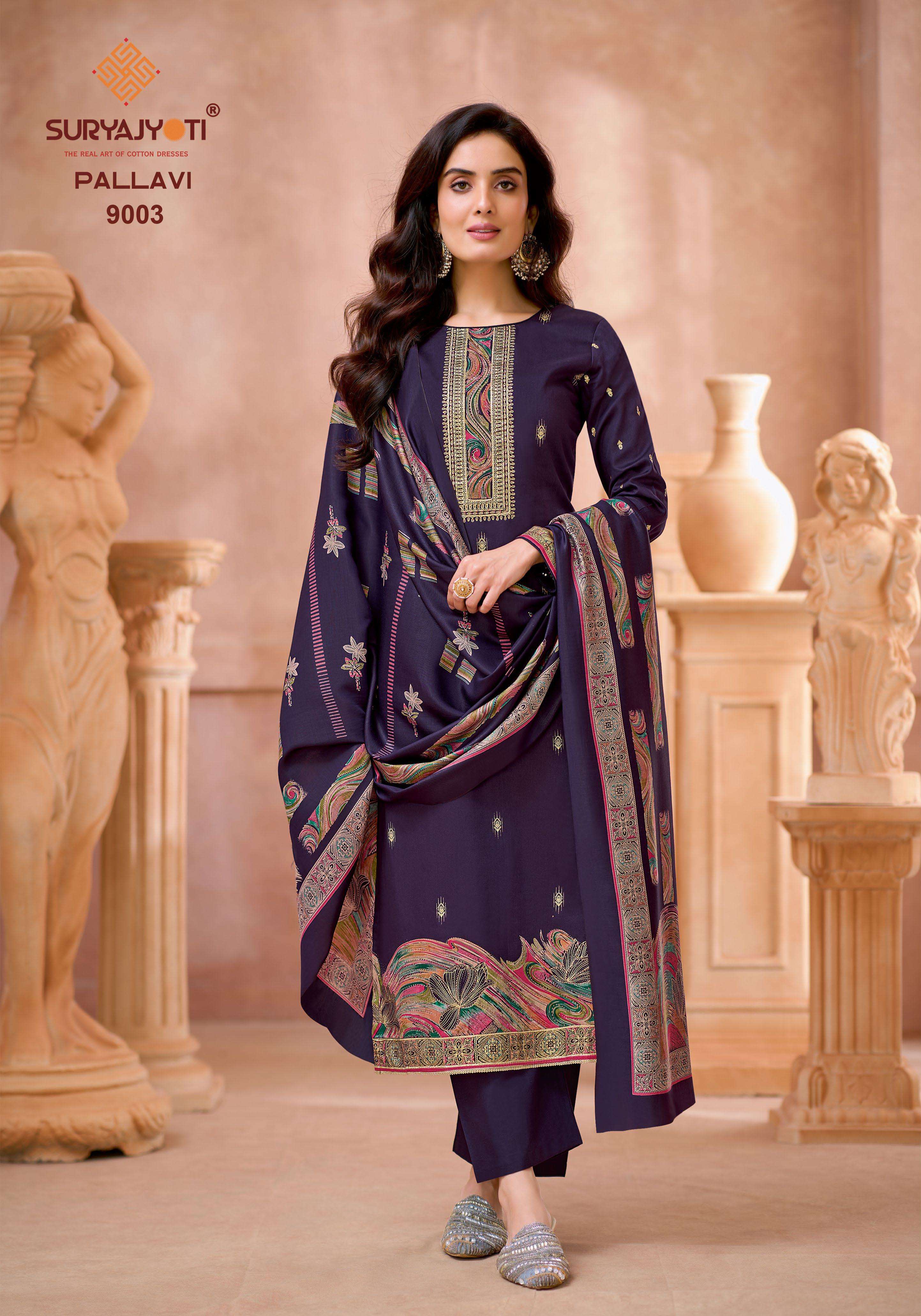 SURYAJYOTI PALLAVI VOL 9 JAM SATIN PRINT WITH FANCY WORK SUIT