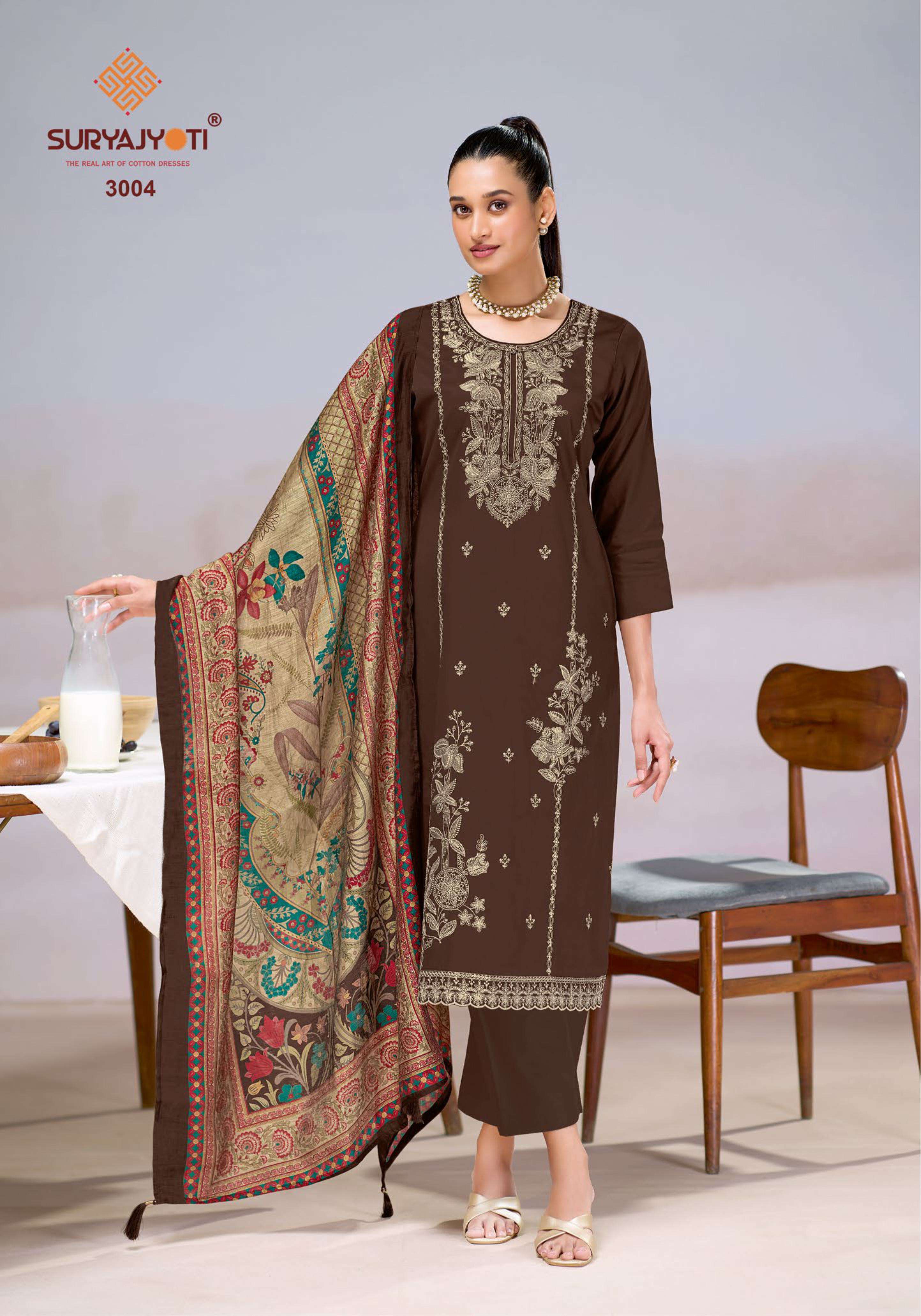 SURYAJYOTI ZAIRA VOL 3 JAM SATIN HEAVY EMBROIDERY DESIGNER WORK SUIT