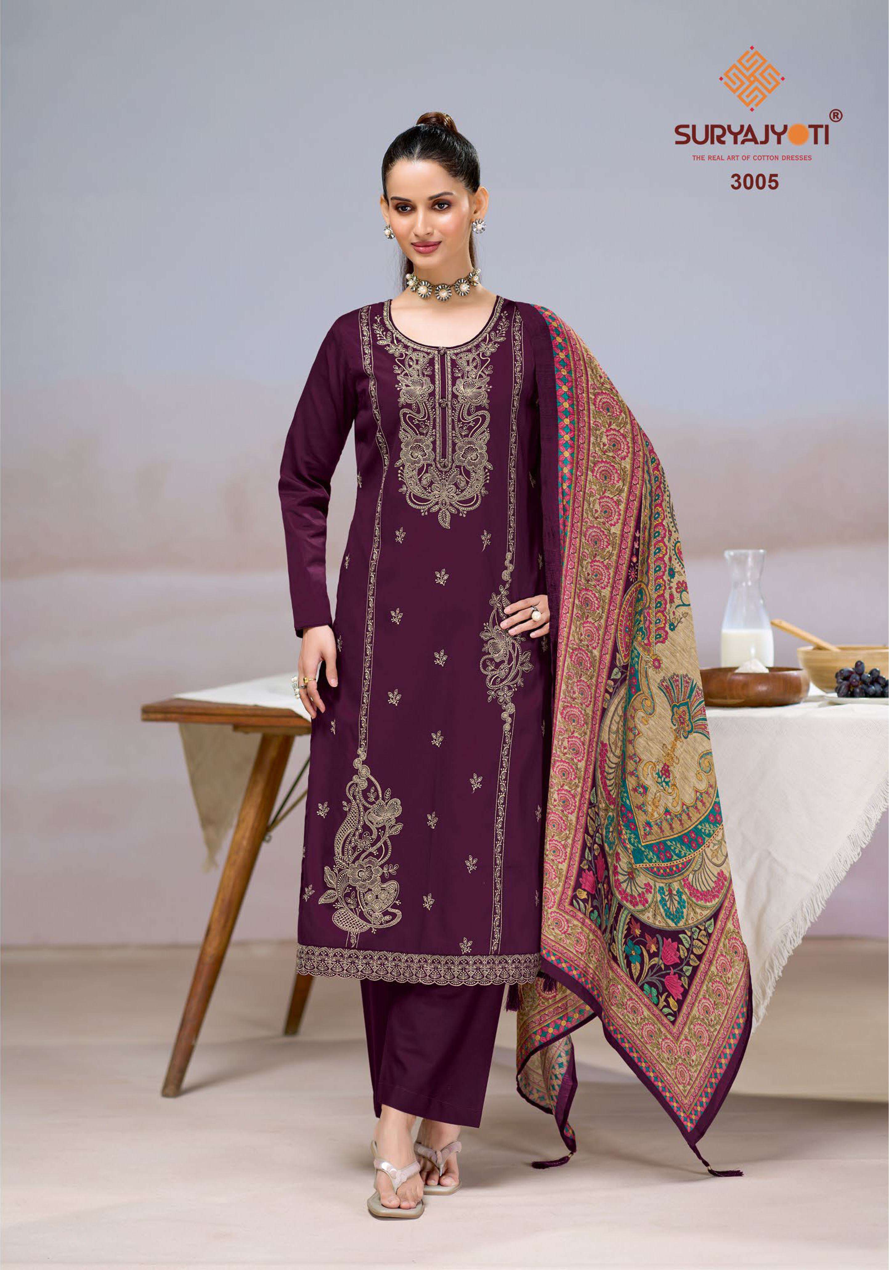 SURYAJYOTI ZAIRA VOL 3 JAM SATIN HEAVY EMBROIDERY DESIGNER WORK SUIT