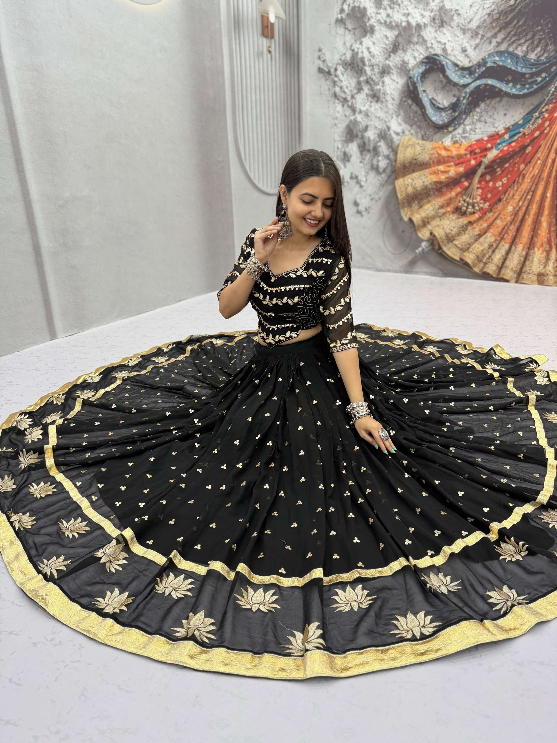 TAPI 339 GEORGETTE SEQUENCE EMBROIDERY DESIGNER NAVRATRI WEAR LEHENGA CHOLI COLLECTION 