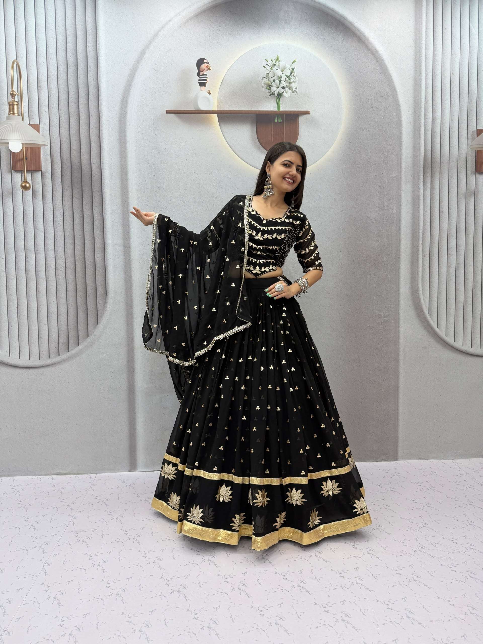 TAPI 339 GEORGETTE SEQUENCE EMBROIDERY DESIGNER NAVRATRI WEAR LEHENGA CHOLI COLLECTION 