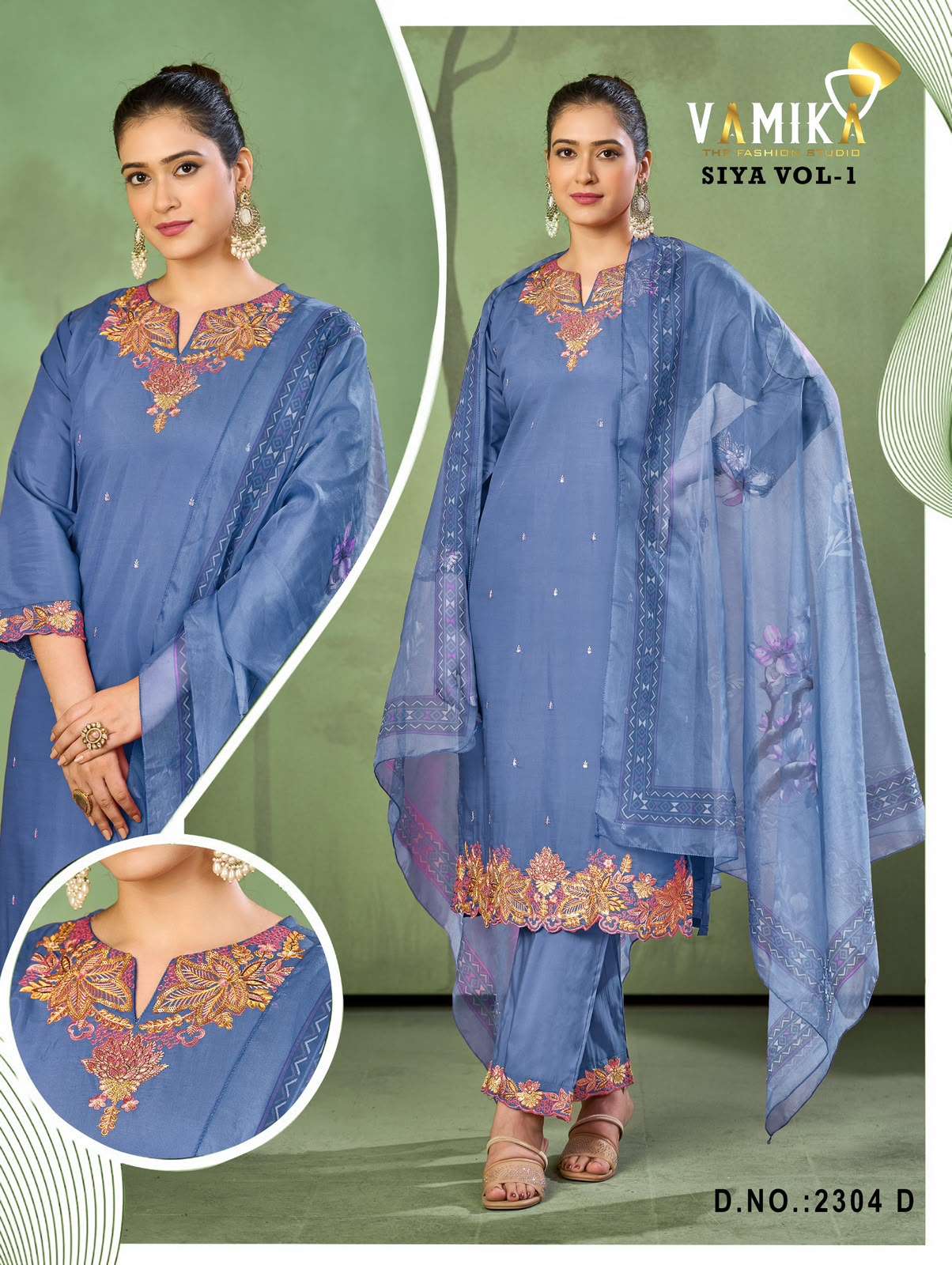 VAMIKA SIYA VOL 1 ROMAN SILK FANCY DESIGNER WORK READY MADE LADIES SUIT