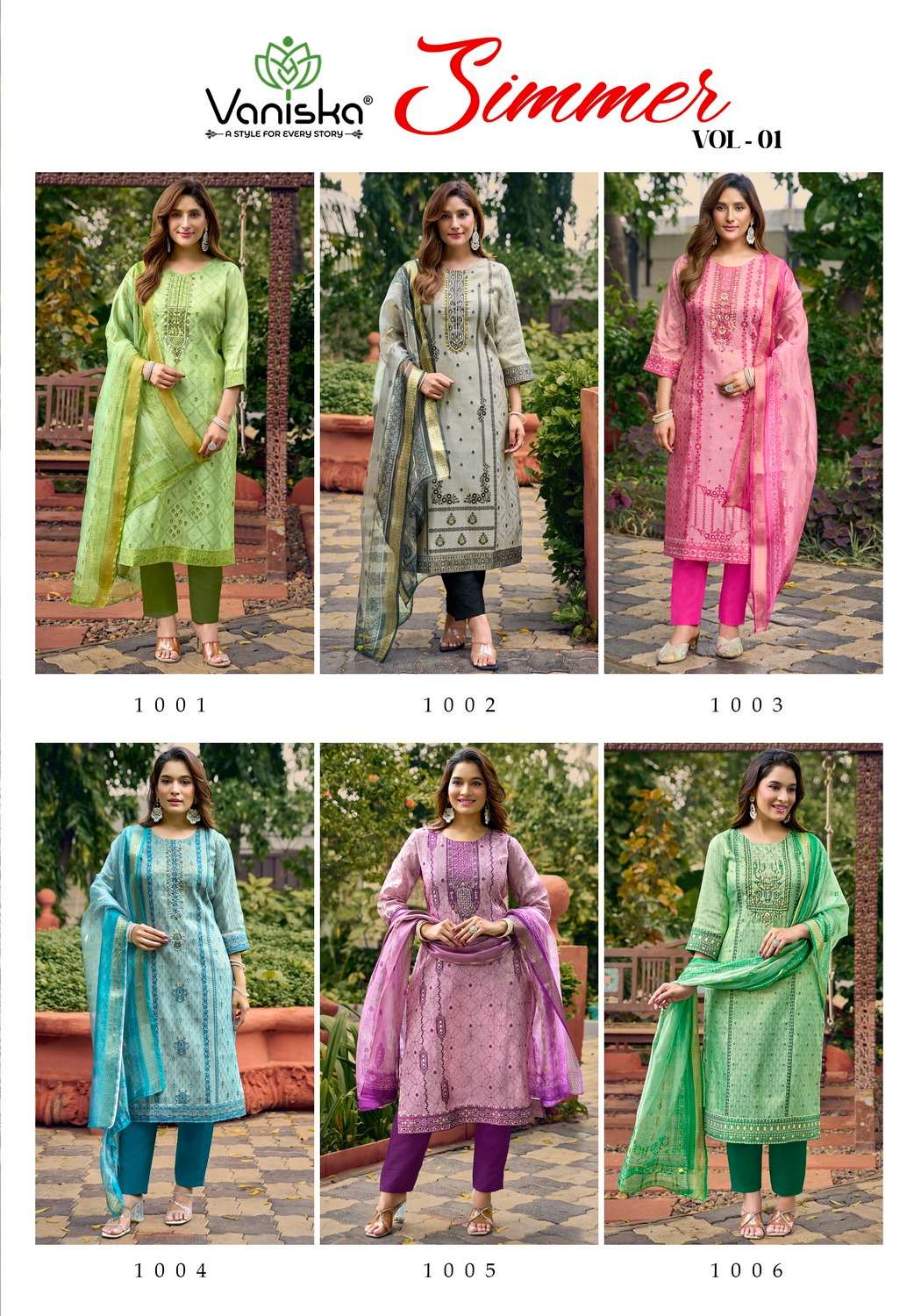VANSIKA ️SIMMER VOL 1 SILK STRAIGHT STYLE  KURTI WITH PANT &  DUPATTA SET