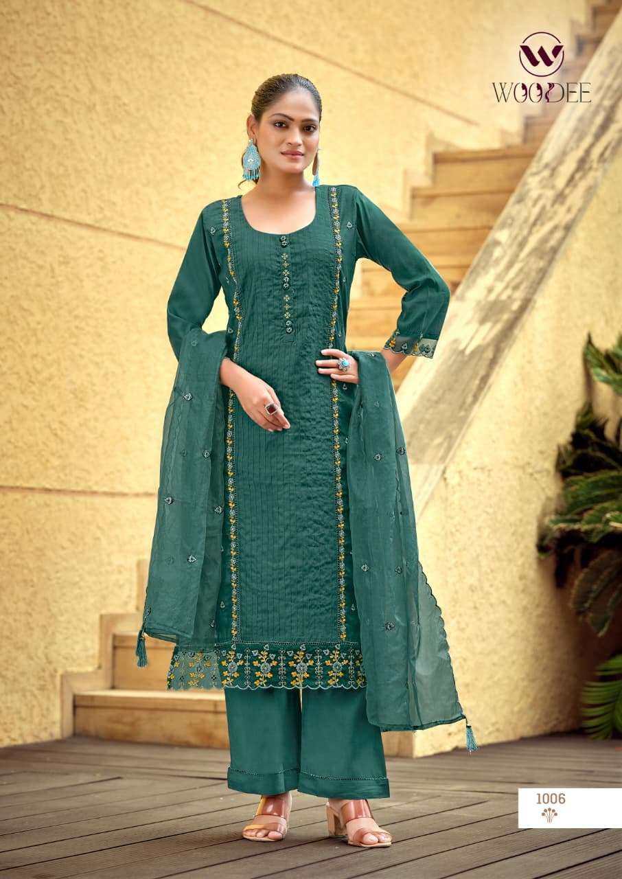 WOODEE WOMIKA VOL 2 VISCOSE SILK EMBROIDERIES WORK STRAIGHT CUT TOP BOTTOM DUPATTA SET