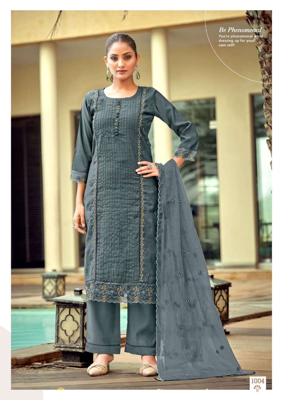 WOODEE WOMIKA VOL 2 VISCOSE SILK EMBROIDERIES WORK STRAIGHT CUT TOP BOTTOM DUPATTA SET