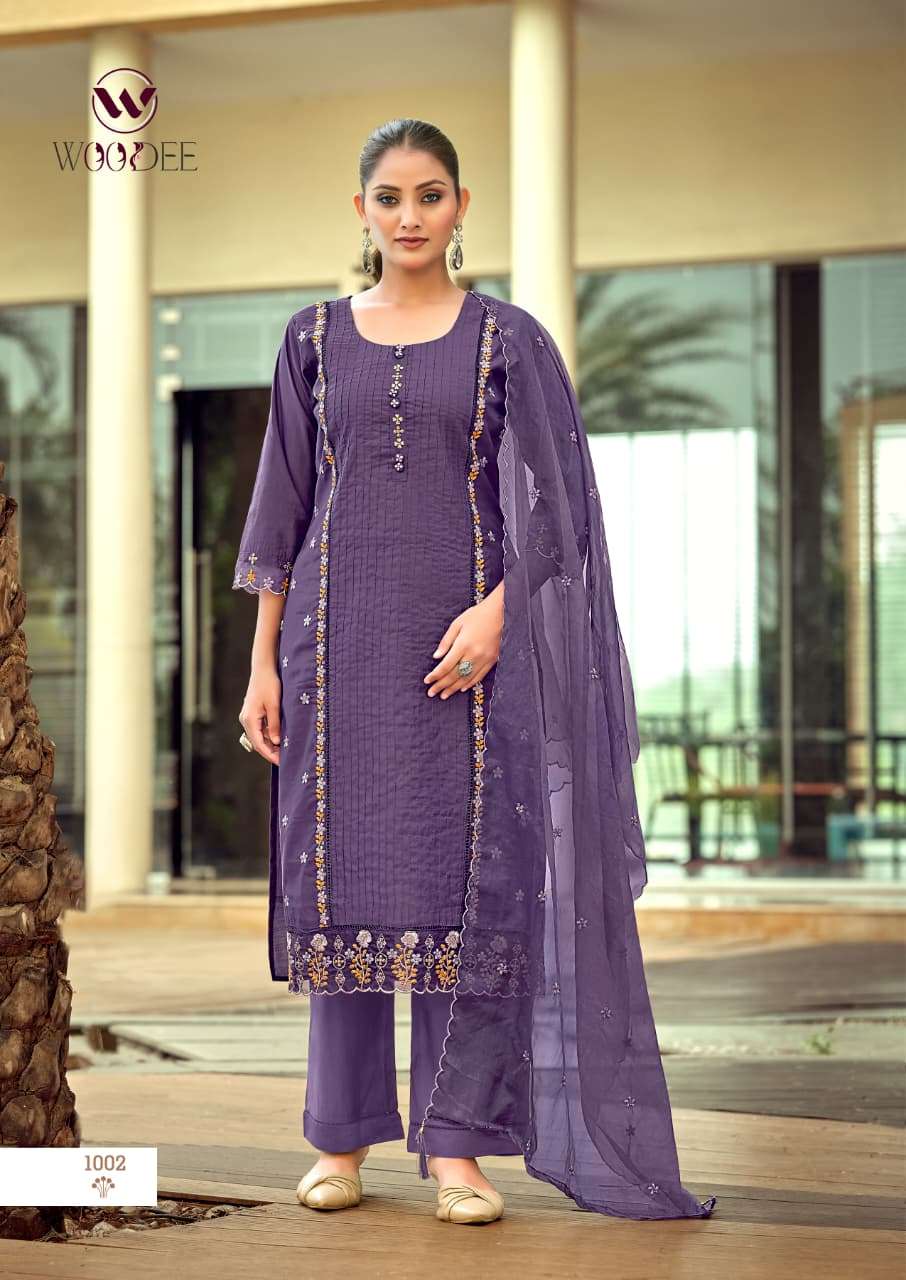 WOODEE WOMIKA VOL 2 VISCOSE SILK EMBROIDERIES WORK STRAIGHT CUT TOP BOTTOM DUPATTA SET