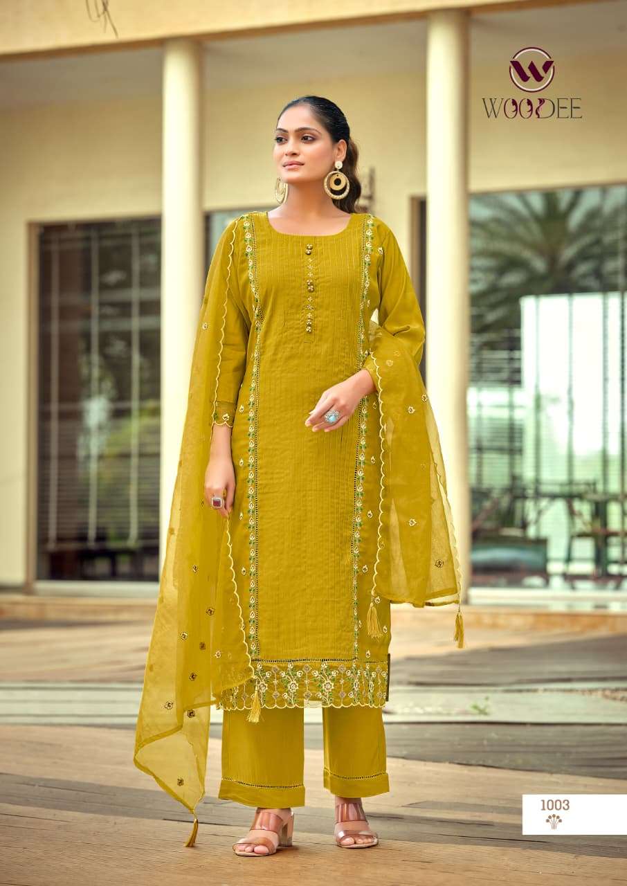 WOODEE WOMIKA VOL 2 VISCOSE SILK EMBROIDERIES WORK STRAIGHT CUT TOP BOTTOM DUPATTA SET