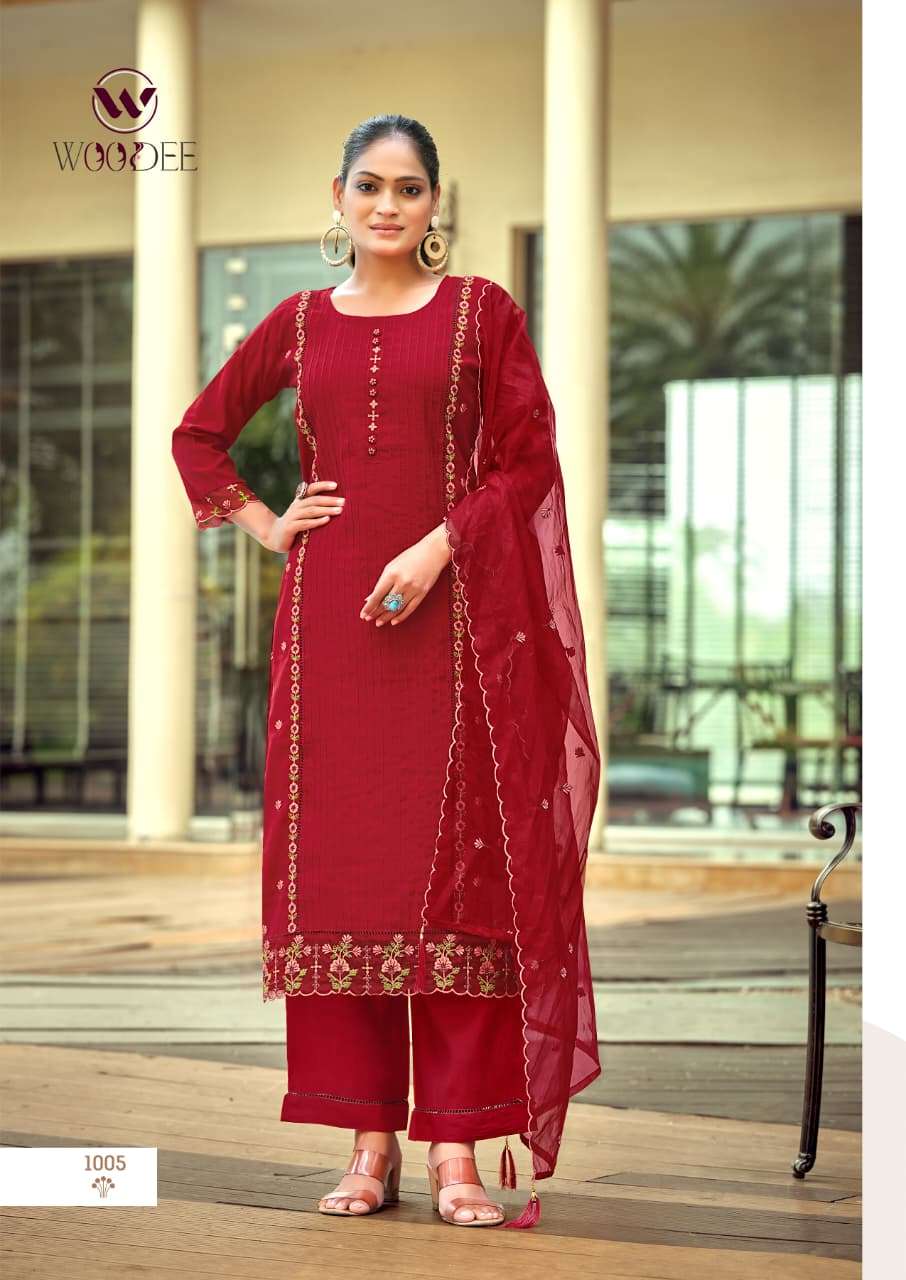 WOODEE WOMIKA VOL 2 VISCOSE SILK EMBROIDERIES WORK STRAIGHT CUT TOP BOTTOM DUPATTA SET