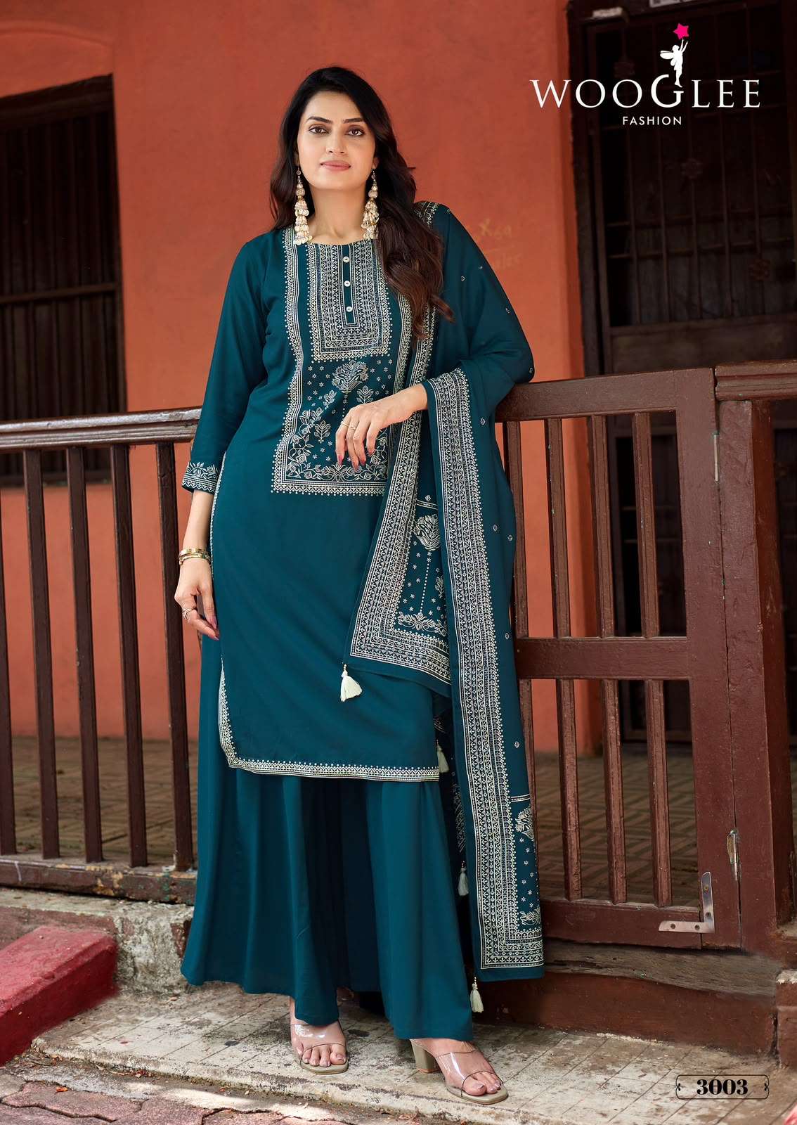 WOOGLEE MAHARANI RAYON FANCY EMBROIDERIES WORK LADIES 3PCS SET COLLECTION 