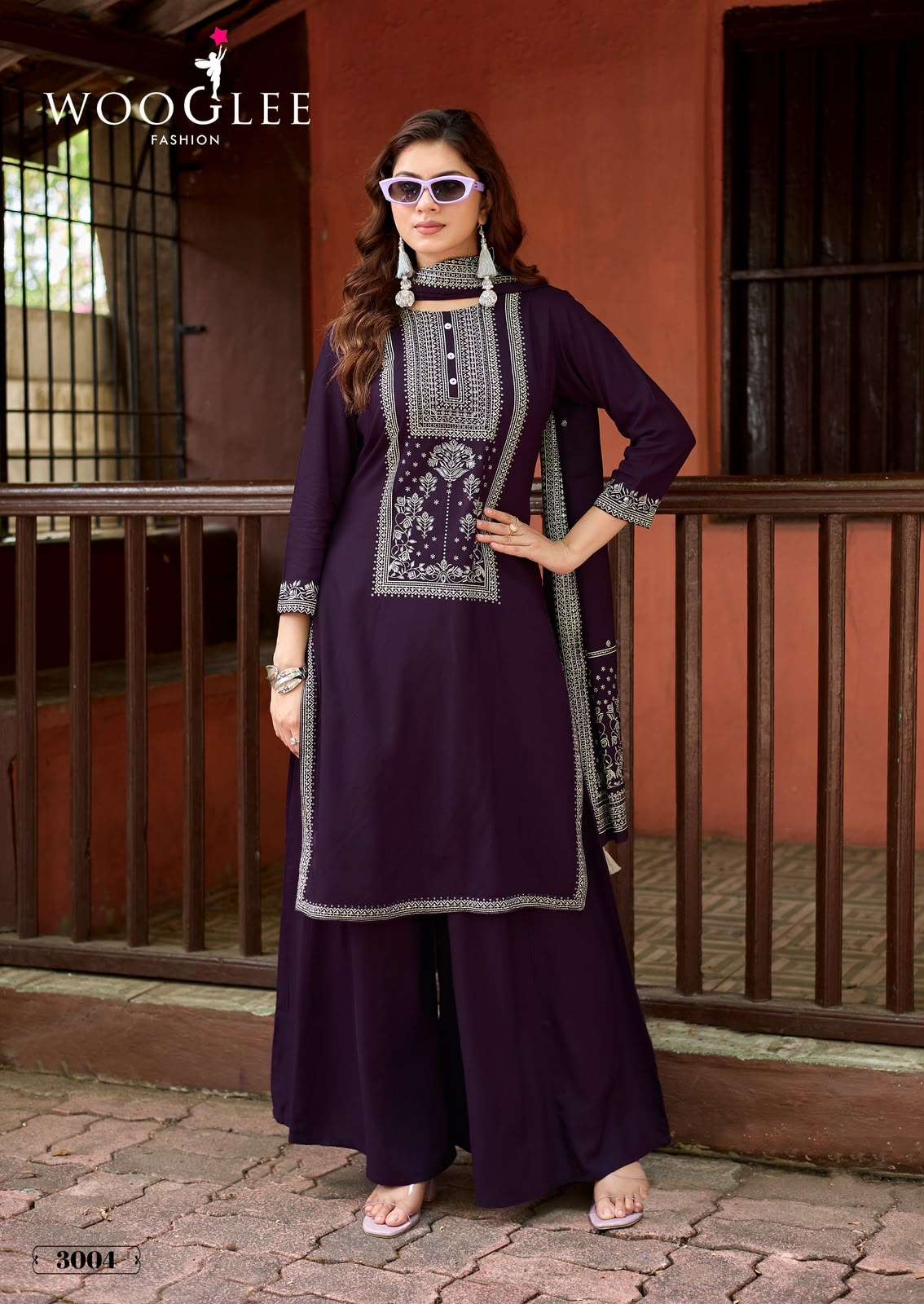 WOOGLEE MAHARANI RAYON FANCY EMBROIDERIES WORK LADIES 3PCS SET COLLECTION 