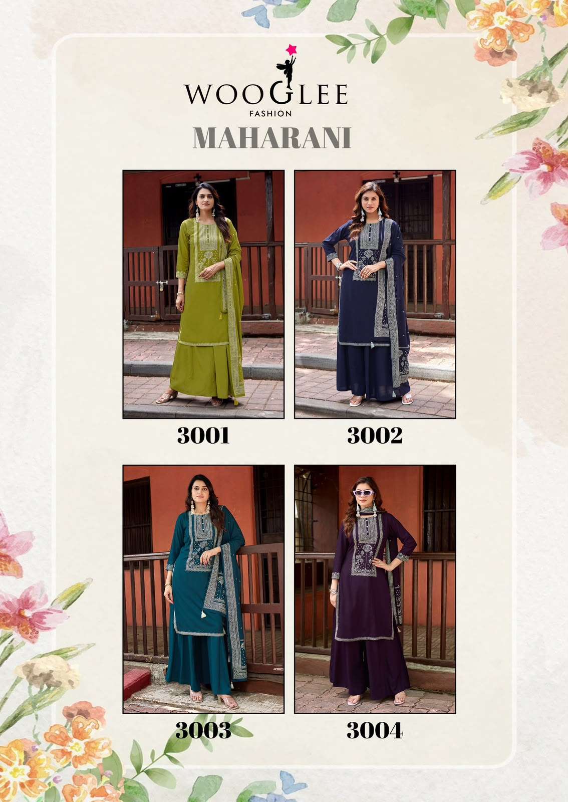 WOOGLEE MAHARANI RAYON FANCY EMBROIDERIES WORK LADIES 3PCS SET COLLECTION 