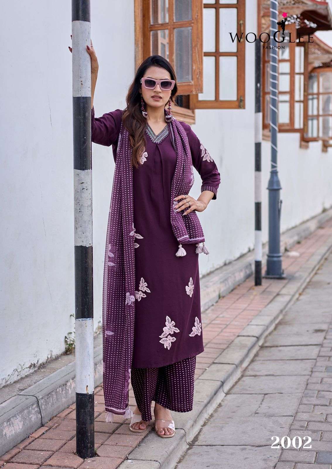 WOOGLEE VASUDHA RAYON FANCY WORKS LADIES KURTI BOTTOM AND ORGANZA DUPATTA SET