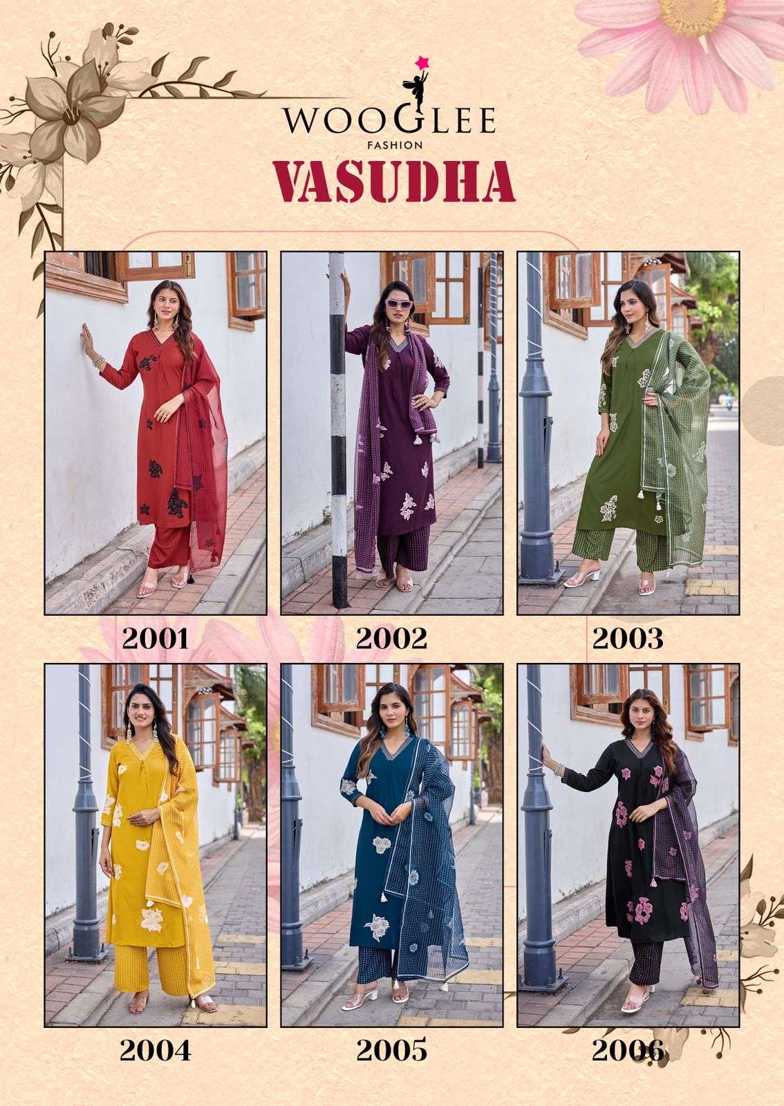 WOOGLEE VASUDHA RAYON FANCY WORKS LADIES KURTI BOTTOM AND ORGANZA DUPATTA SET