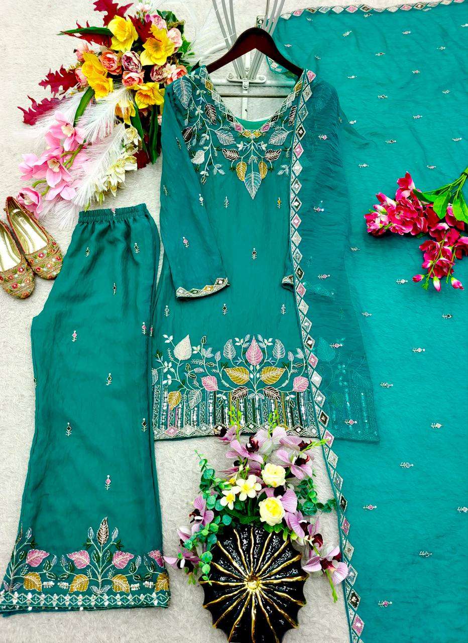 WW 1275 SILK DESIGNER WORK READY TO WEAR PARTY WEAR LADIES SUIT