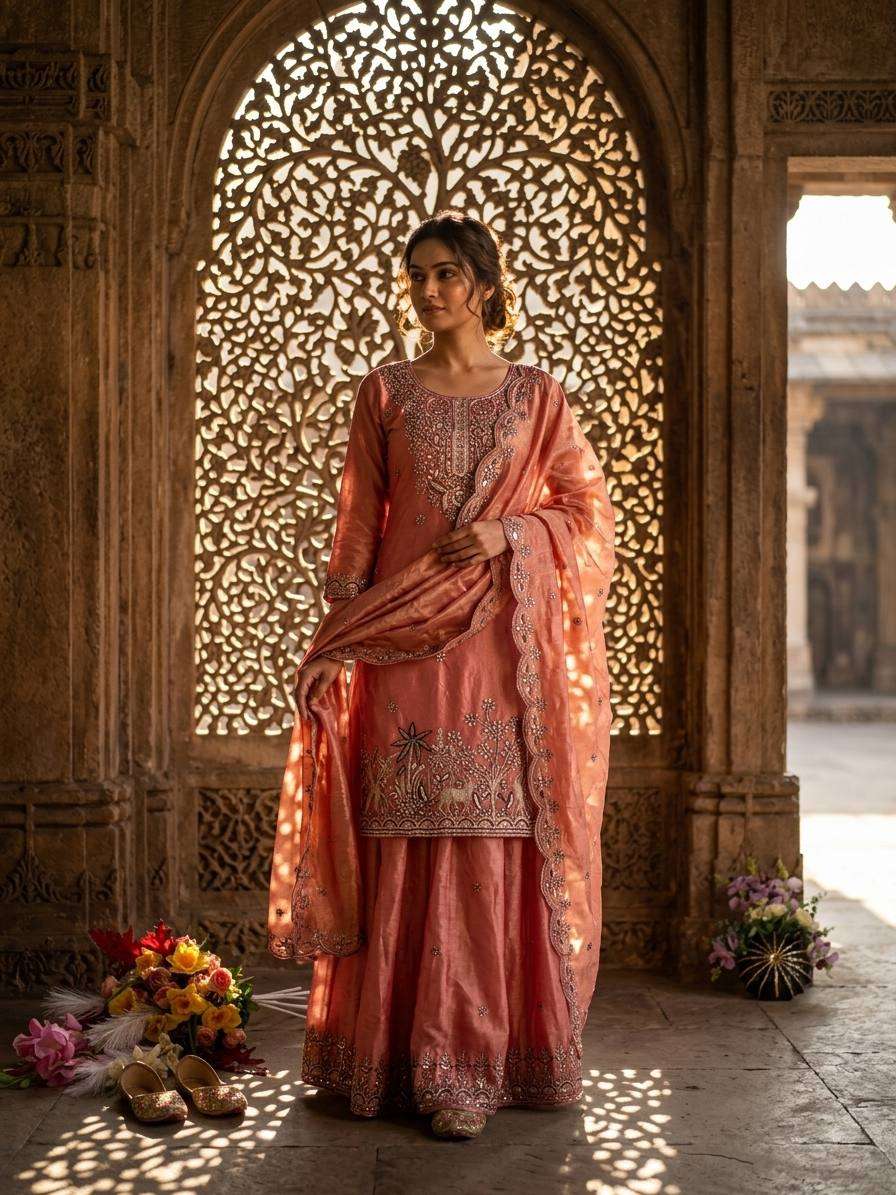 WW 1280 SILK BEAUTIFUL DESIGNER LOOK WEDDING FUNCTION WEAR SHARARA SUIT